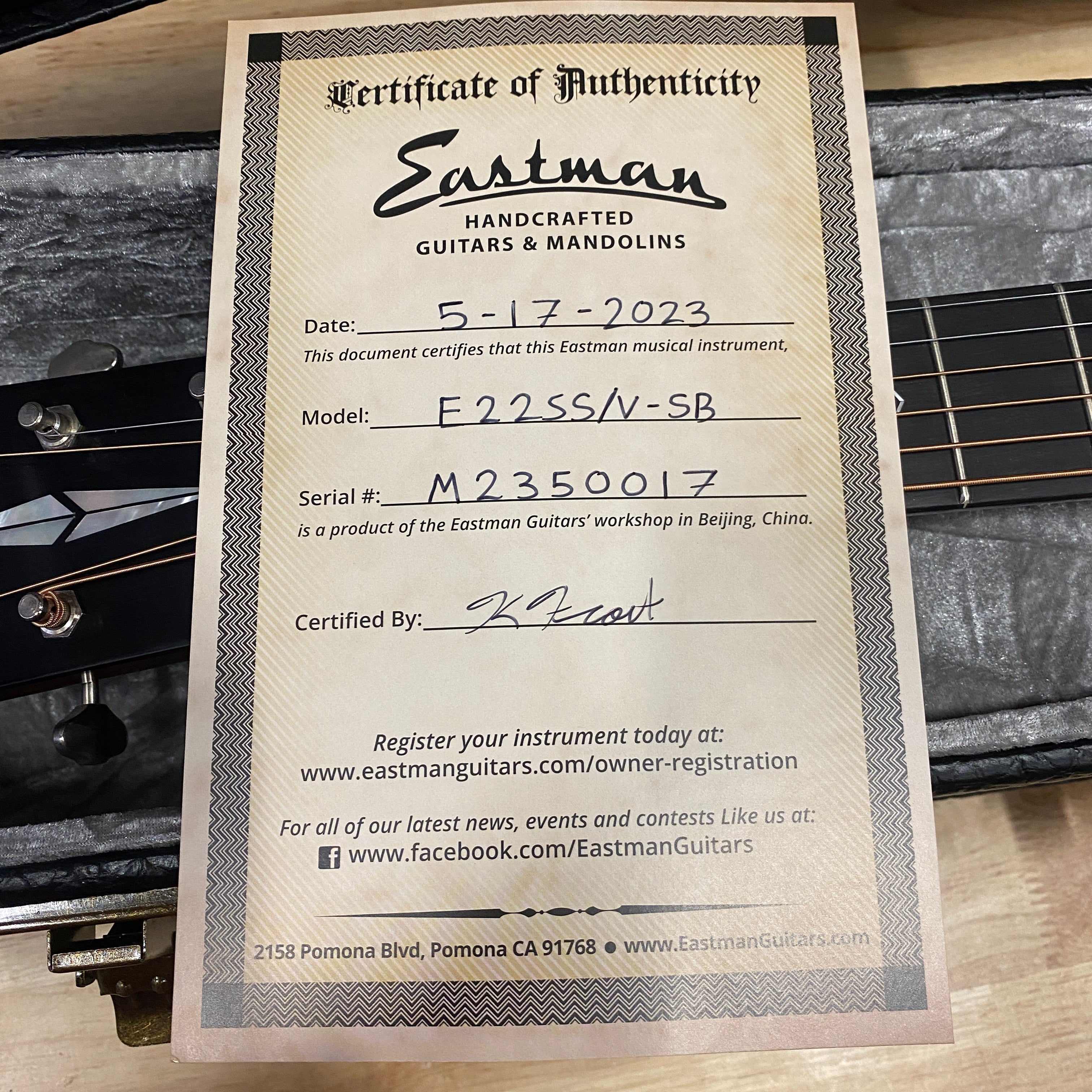 Eastman E22SS/V-SB semi-hollow electric guitar sunburst finish with gold hardware and f-holes