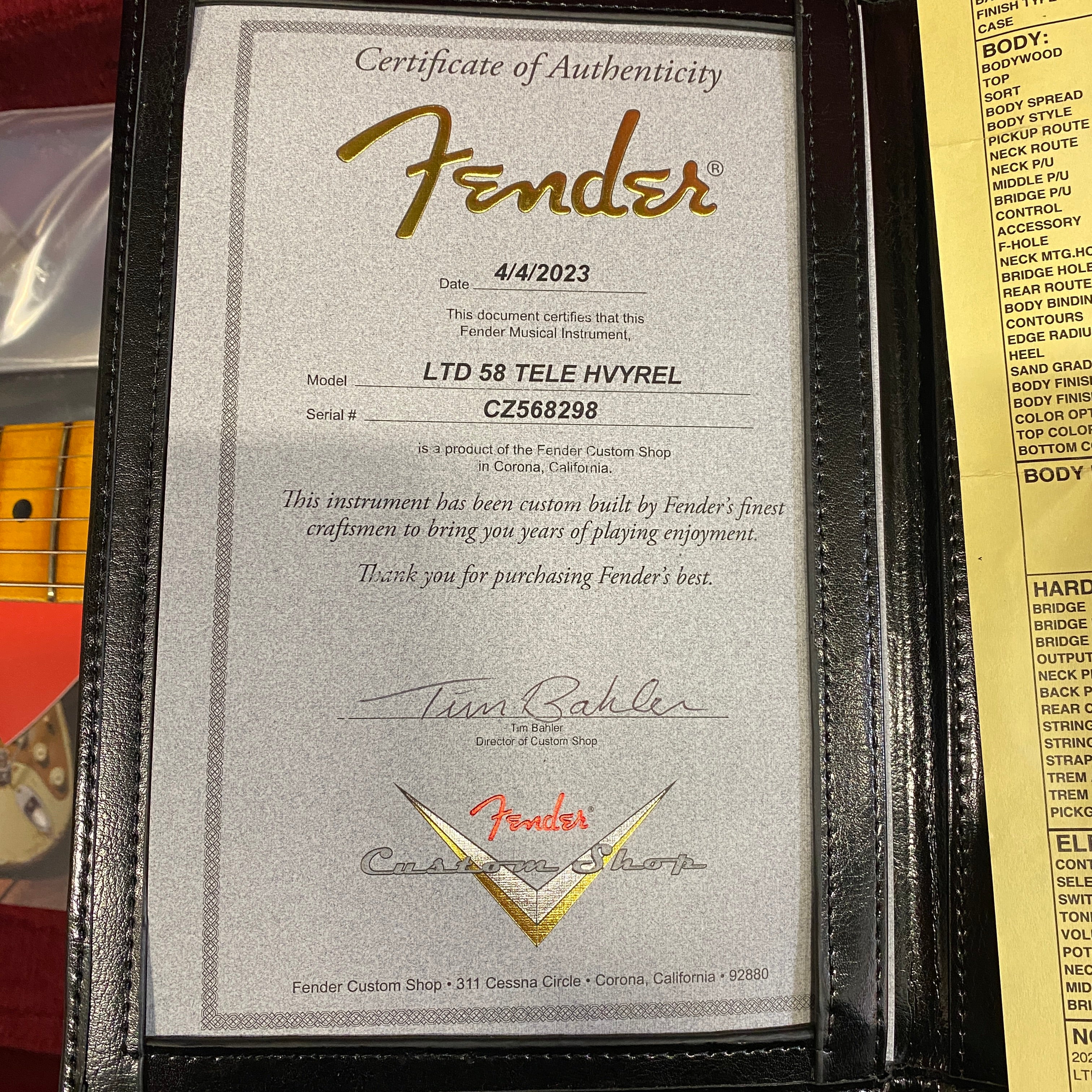 Fender Custom Shop Limited 1958 Telecaster electric guitar heavy relic aged white blonde with certificate of authenticity
