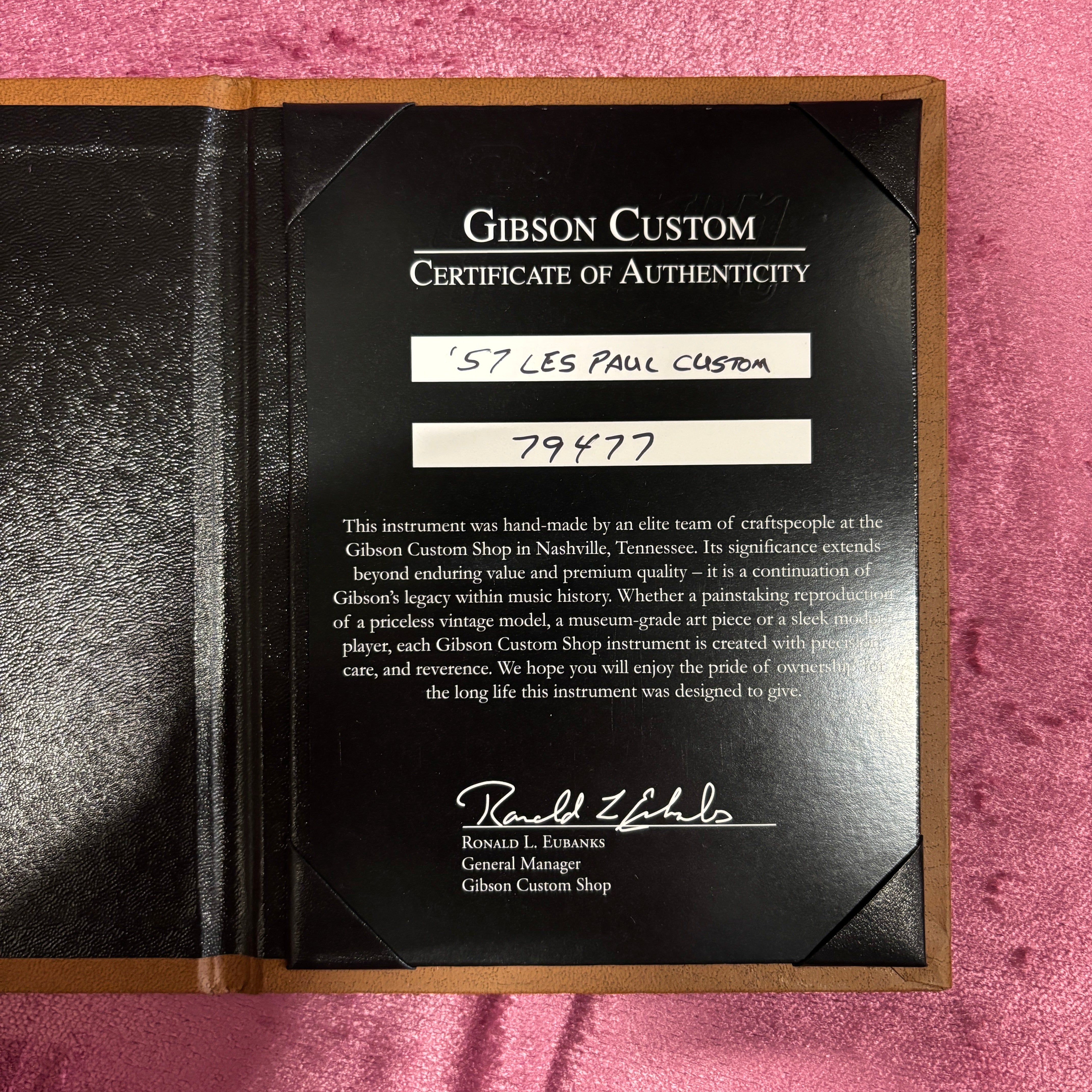 Gibson 1957 Les Paul Custom Reissue VOS Ebony pre-owned electric guitar with Certificate of Authenticity