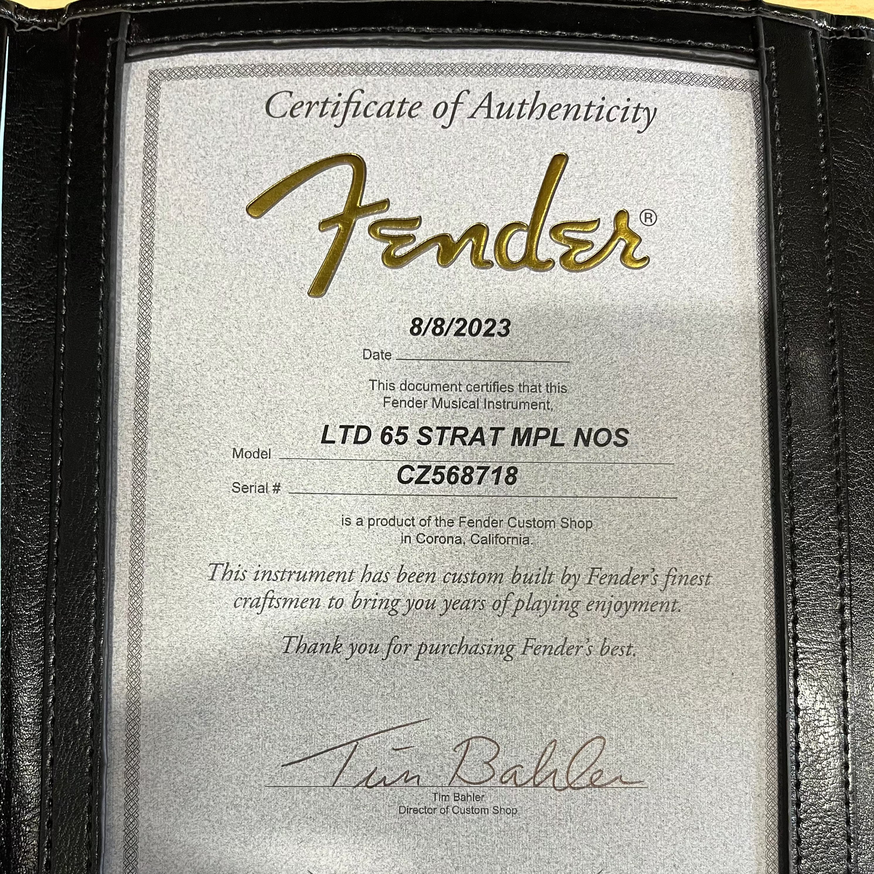Fender Custom Shop Limited 1965 Stratocaster NOS electric guitar Burgundy Mist Metallic with Certificate of Authenticity