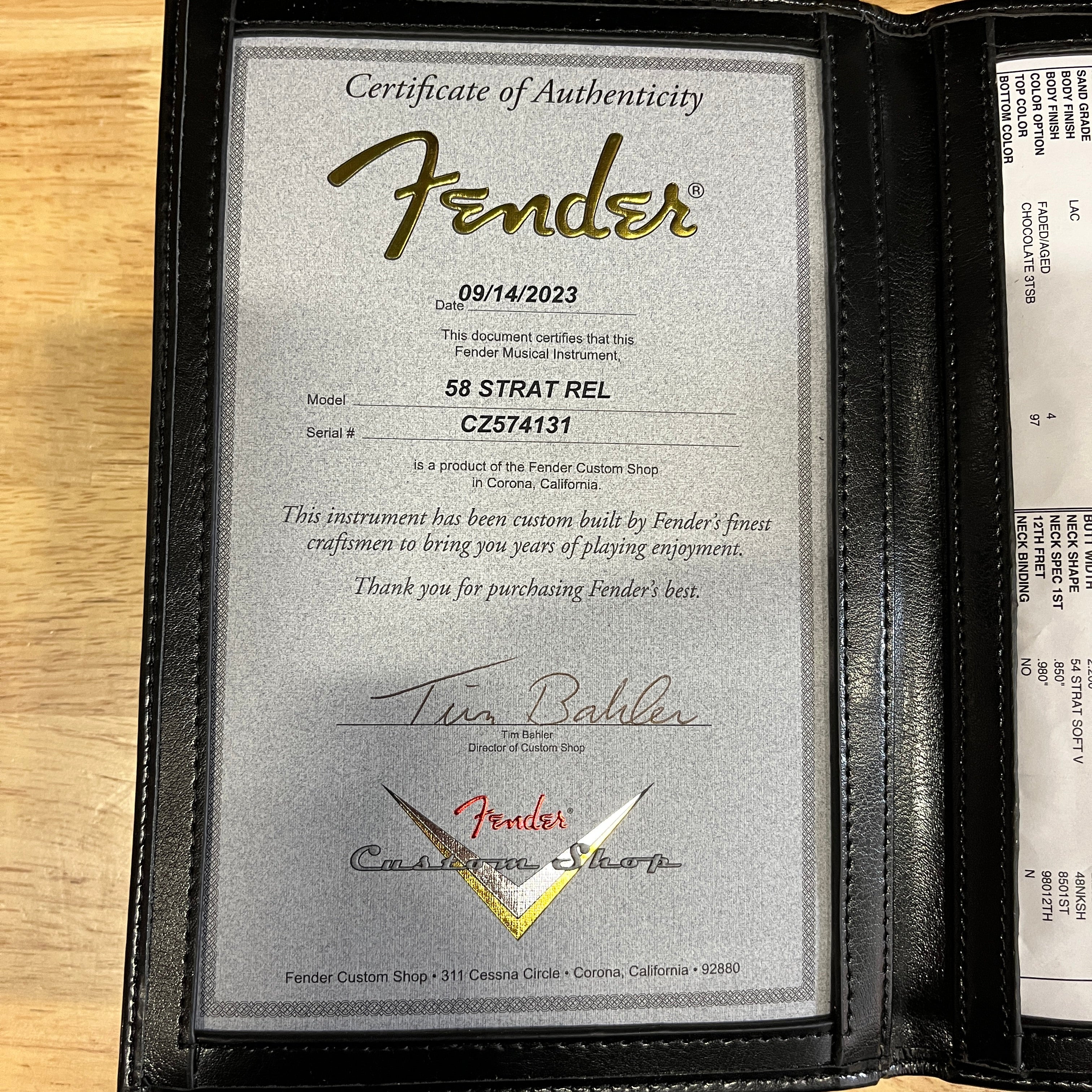 Fender Custom Shop 1958 Stratocaster Relic electric guitar Faded Aged Chocolate 3-Tone Sunburst with certificate of authenticity