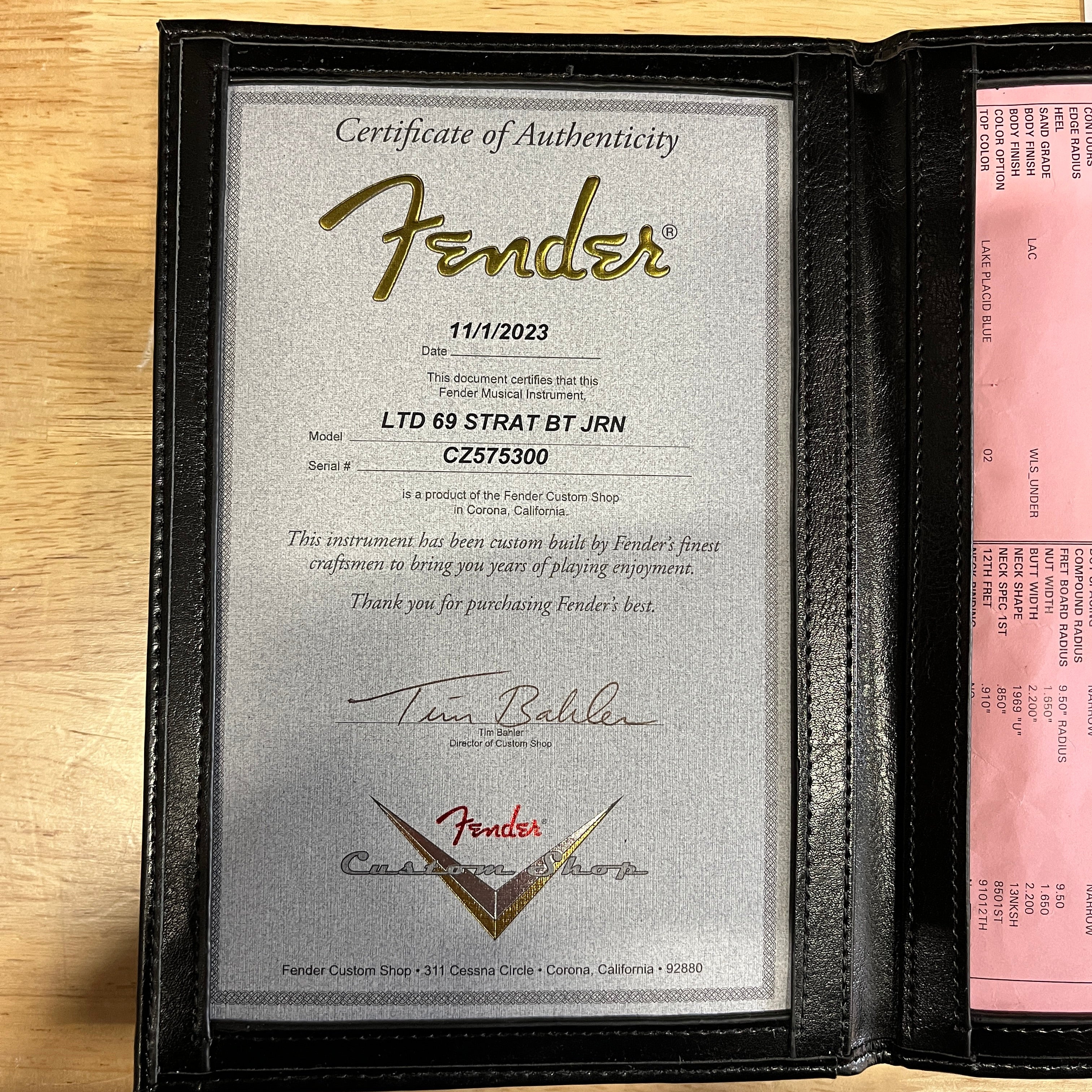 Fender Custom Shop Limited 1969 Stratocaster Journeyman Lake Placid Blue electric guitar with certificate of authenticity