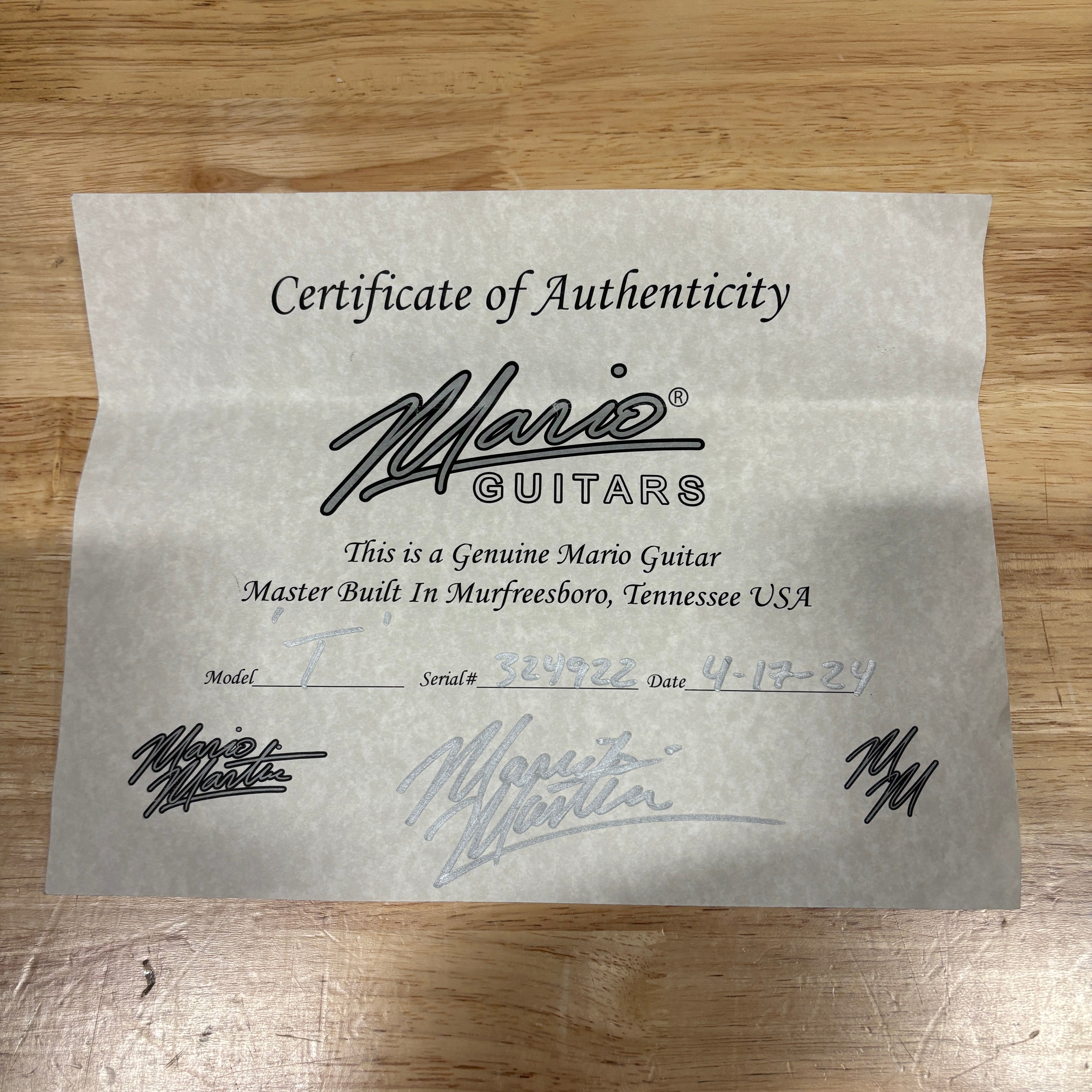 Pre-owned Mario Martin Model T electric guitar Lake Placid Blue with Certificate of Authenticity