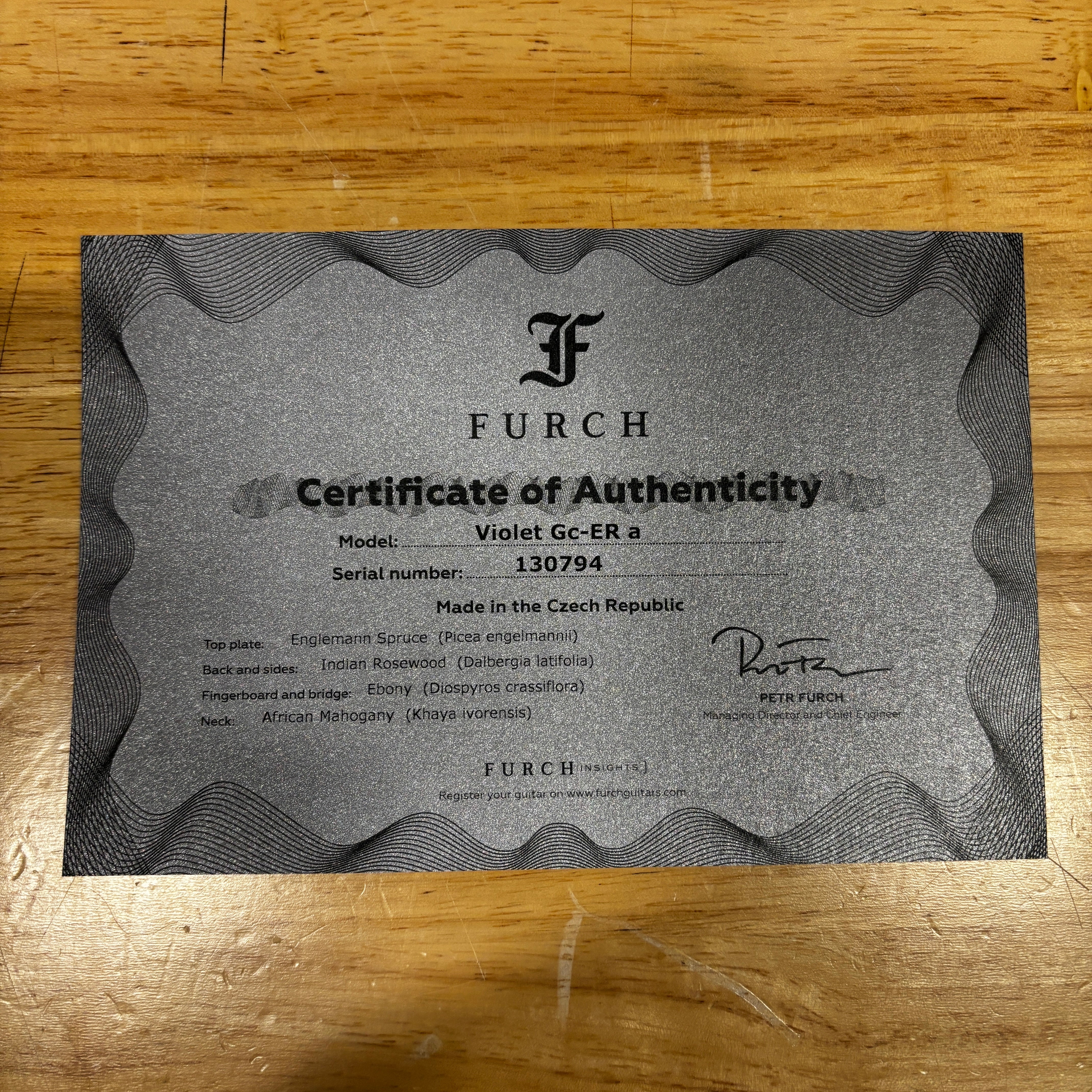 Furch Violet GC-ER a classical acoustic guitar natural finish with ebony fingerboard certificate of authenticity