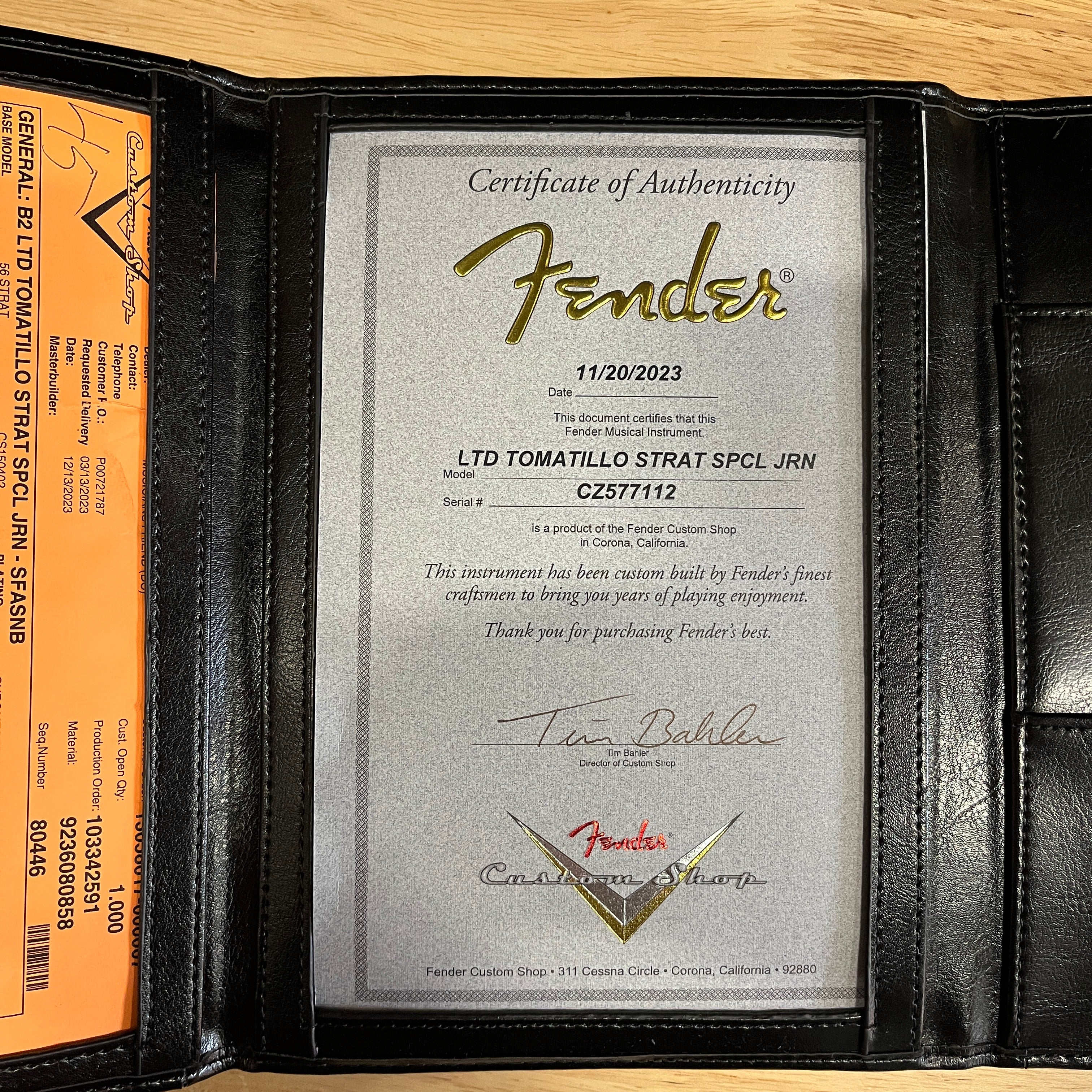 Fender Custom Shop Limited Tomatillo Stratocaster Journeyman electric guitar Sonic Blue with Certificate of Authenticity