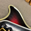 Gibson 68 Les Paul Custom Figured Tri-Burst electric guitar body cutaway detail with multi-ply cream binding and gold hardwar