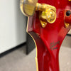 Gibson 68 Les Paul Custom Figured electric guitar Tri-Burst headstock detail with gold tuners and cream binding