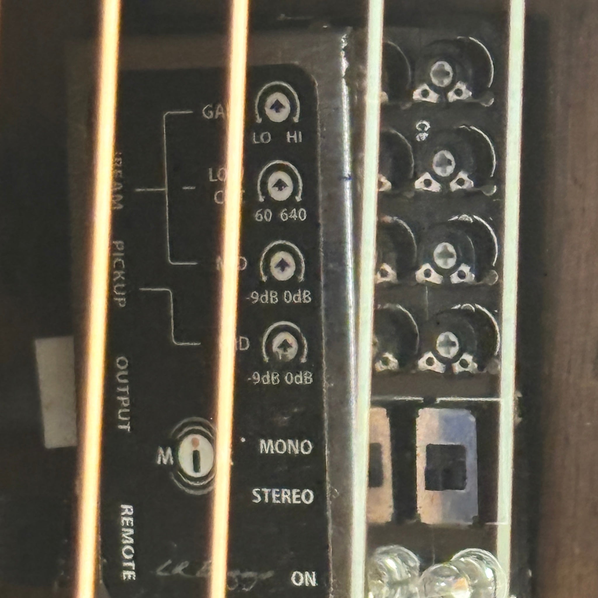 Santa Cruz D Model Natural dreadnought acoustic guitar onboard preamp controls with mono stereo output and gain settings