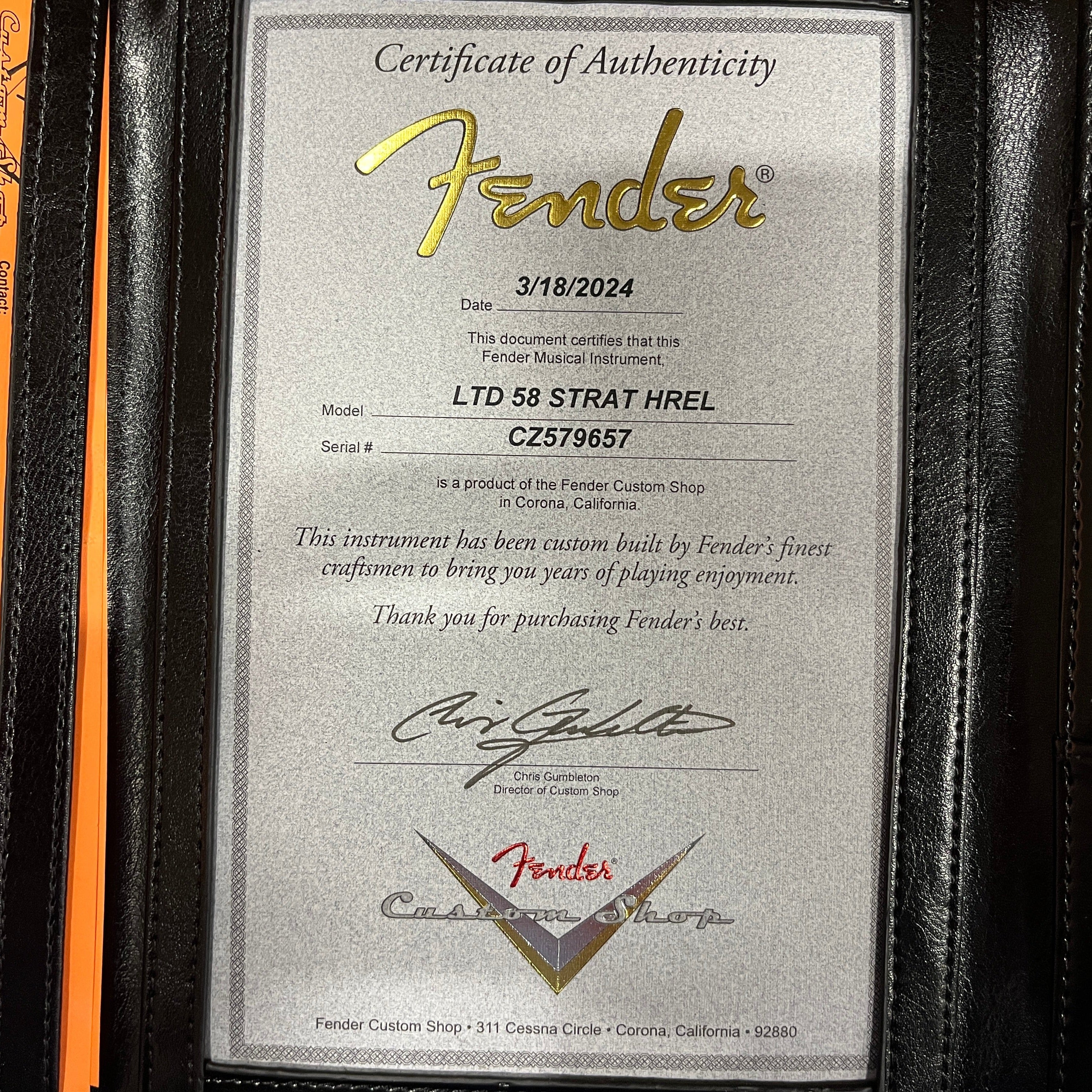 Fender Custom Shop Limited 1958 Stratocaster Heavy Relic electric guitar India Ivory with certificate of authenticity
