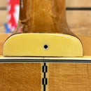 Epiphone FT-570BL acoustic guitar Natural finish close-up of neck heel joint with checkered inlay and cream binding