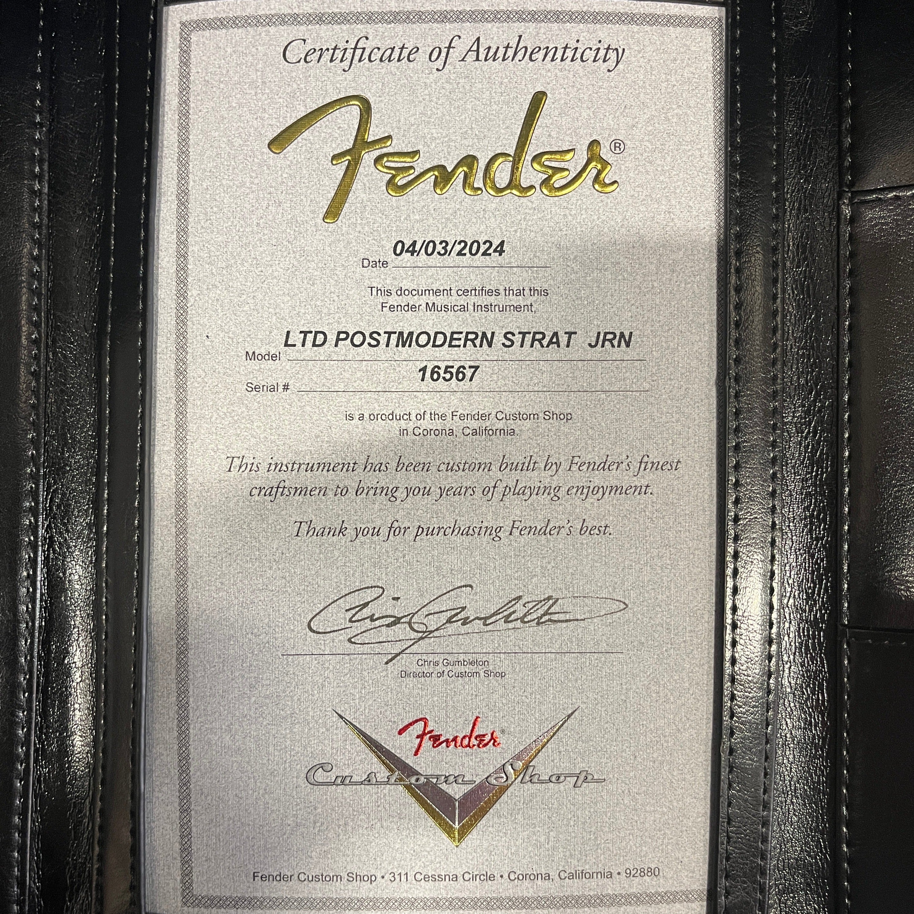 Fender Custom Shop Limited Postmodern Stratocaster electric guitar Olympic White relic with certificate of authenticity