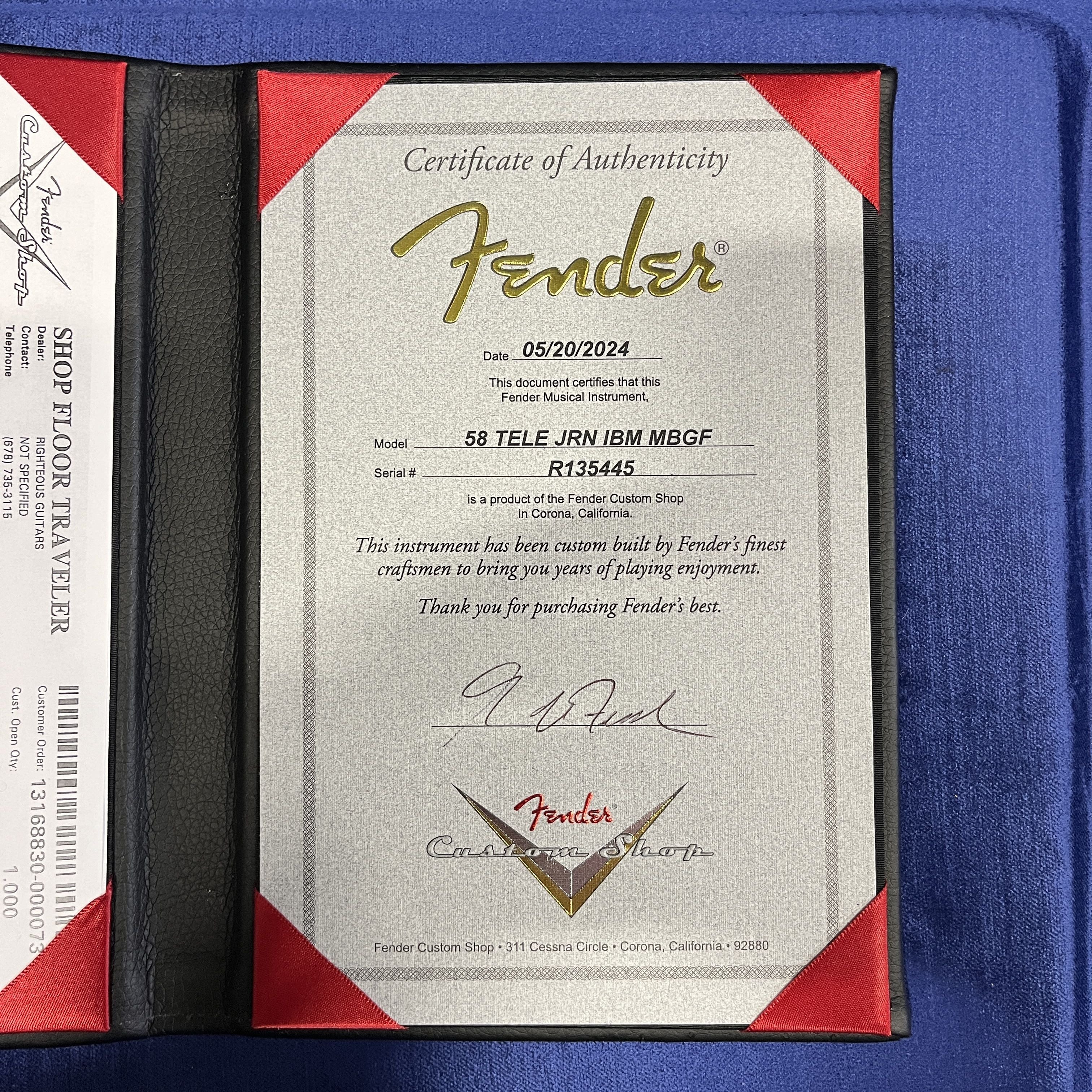 Fender Custom Shop 1958 Telecaster Relic electric guitar Ice Blue Metallic with Certificate of Authenticity
