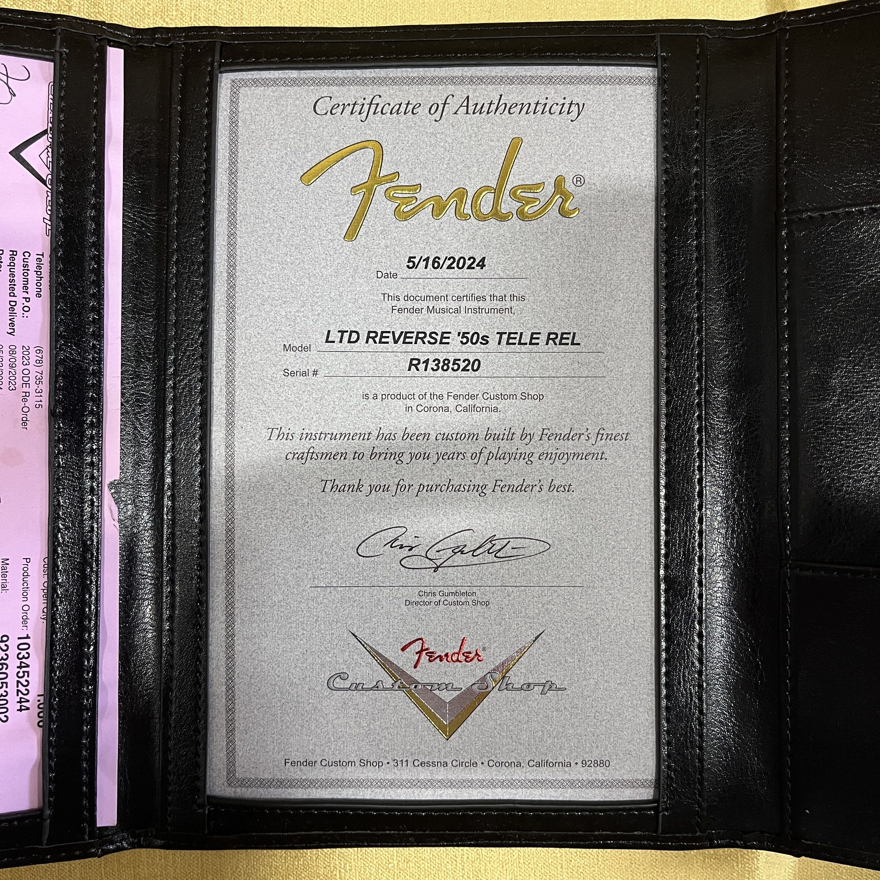 Fender Custom Shop Limited Reverse 1950s Telecaster Relic electric guitar aged black with certificate of authenticity