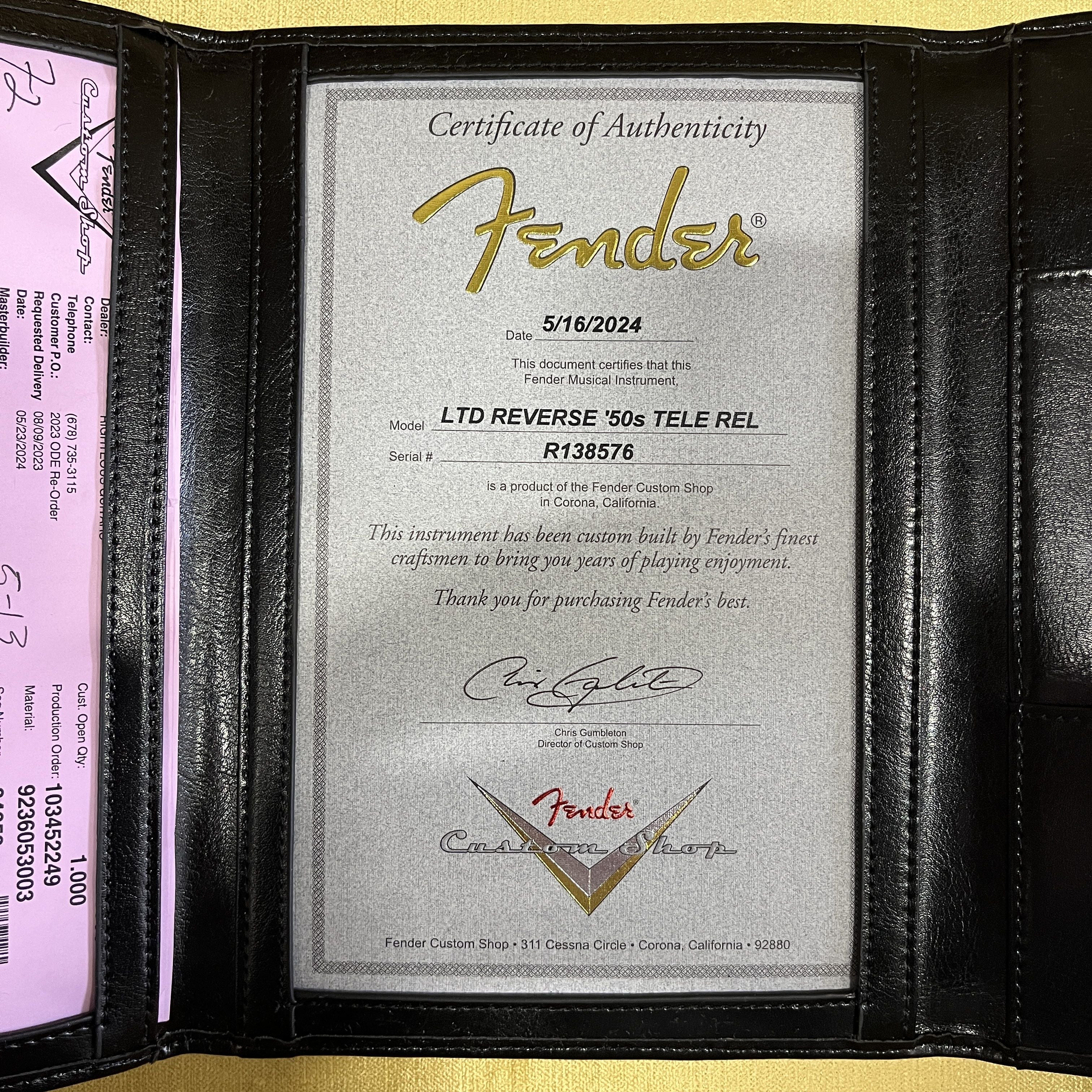Fender Custom Shop Limited Reverse 1950s Telecaster Relic electric guitar Burnt Copper with Certificate of Authenticity