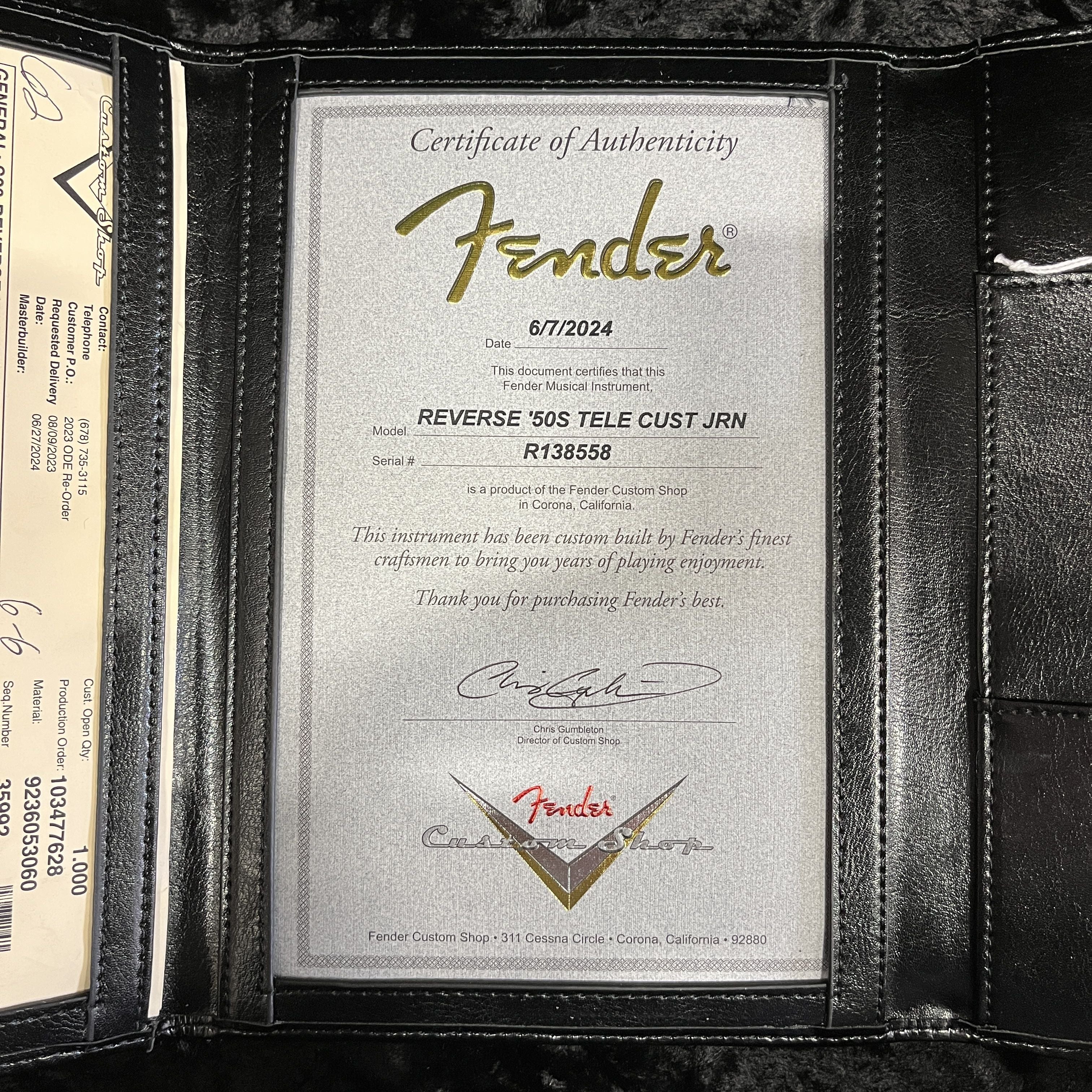 Fender Custom Shop Reverse 1950s Telecaster electric guitar Sherwood Green Metallic with Certificate of Authenticity