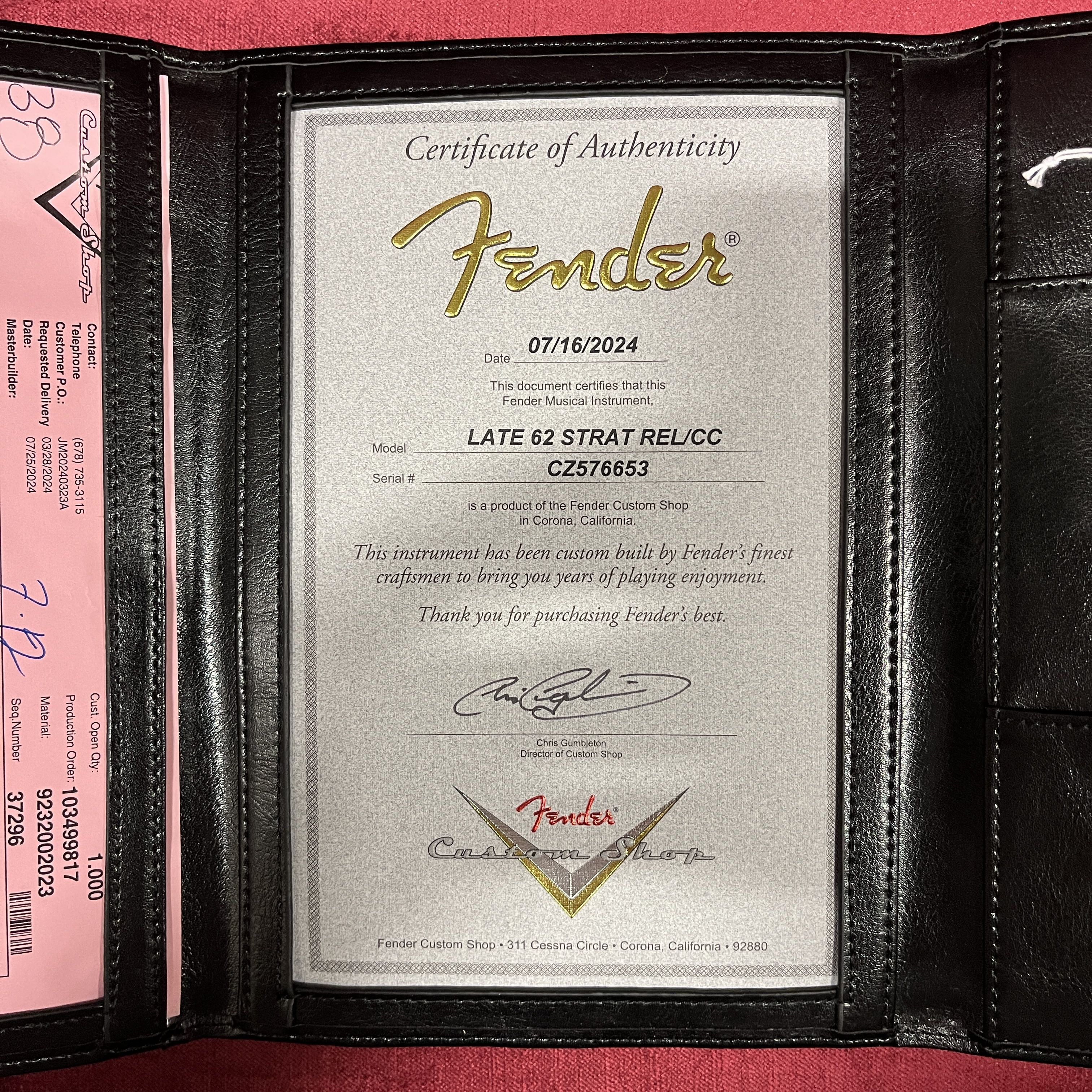 Fender Custom Shop Late 1962 Stratocaster Relic electric guitar Aged Black Sparkle with Certificate of Authenticity