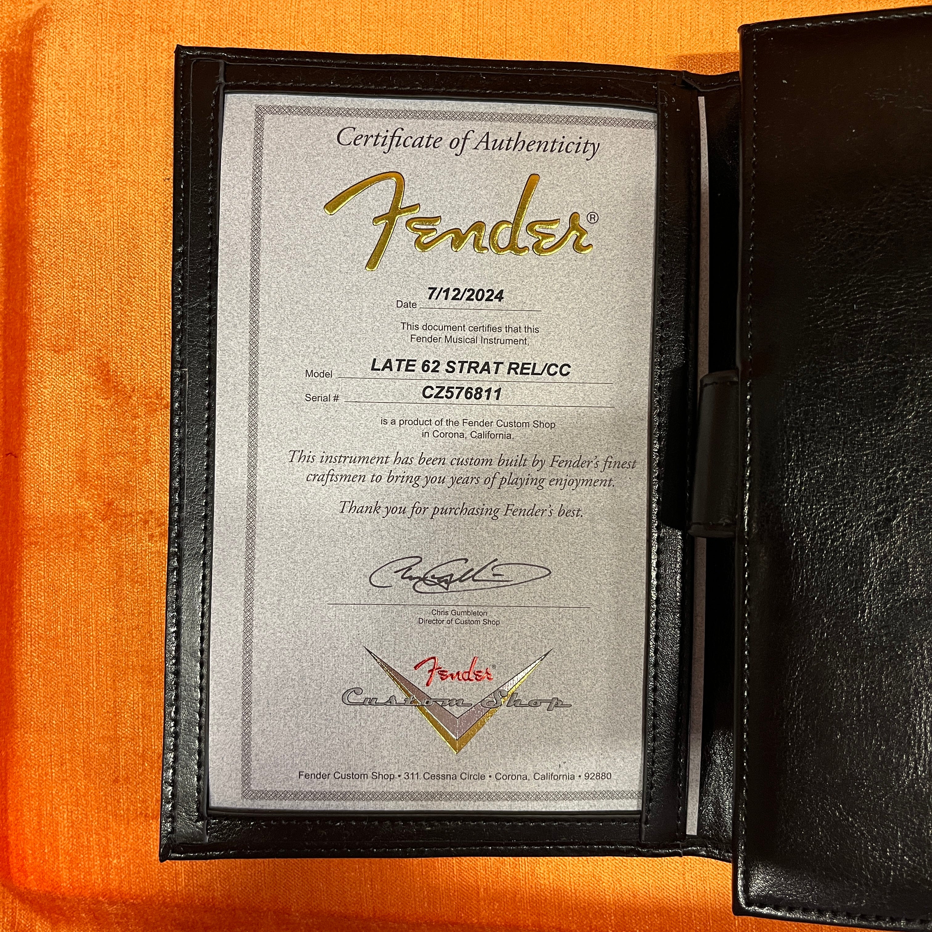 Fender Custom Shop Late 1962 Stratocaster Relic electric guitar Ice Blue Metallic with certificate of authenticity