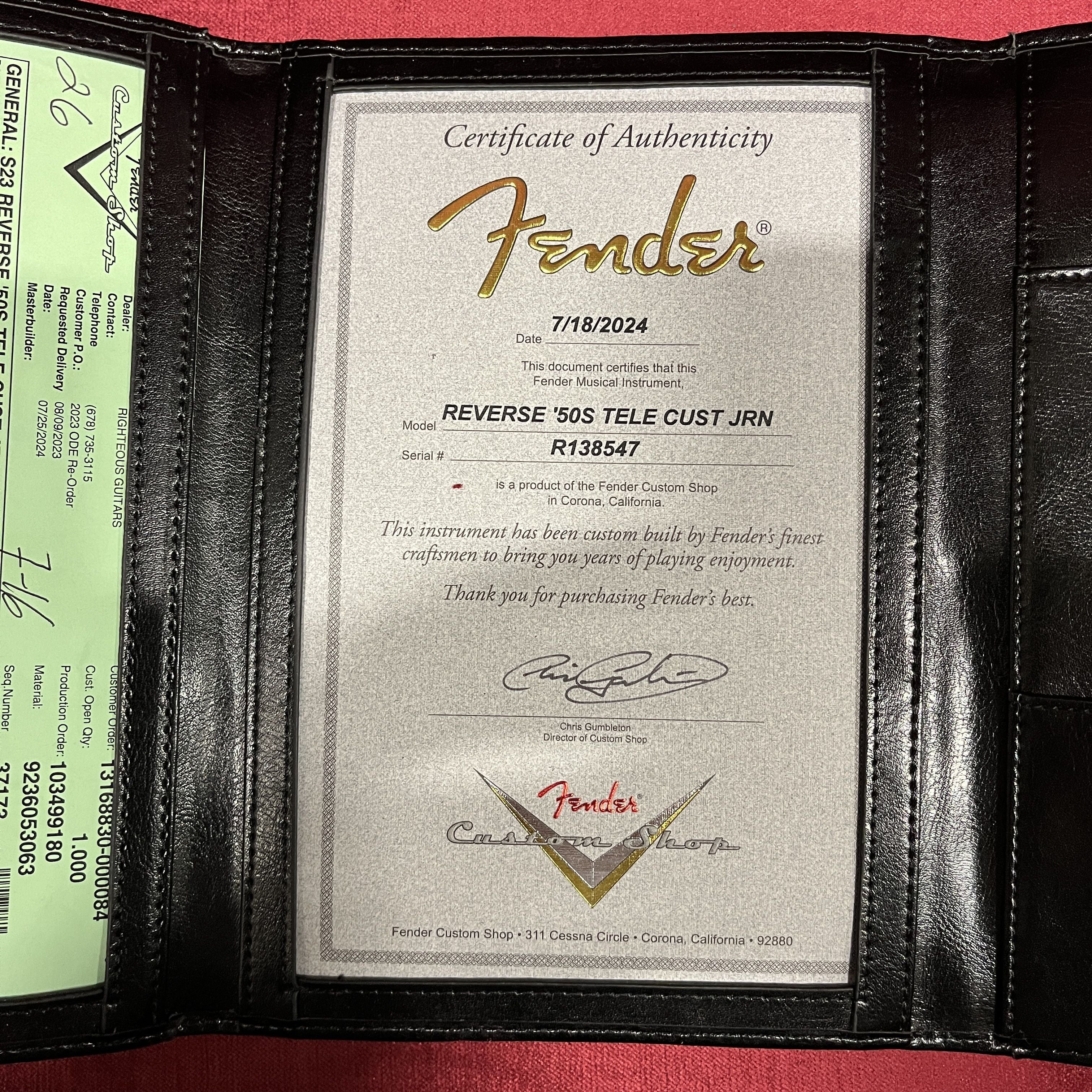Fender Custom Shop Reverse 1950s Telecaster Custom electric guitar faded aged purple metallic with certificate of authenticity