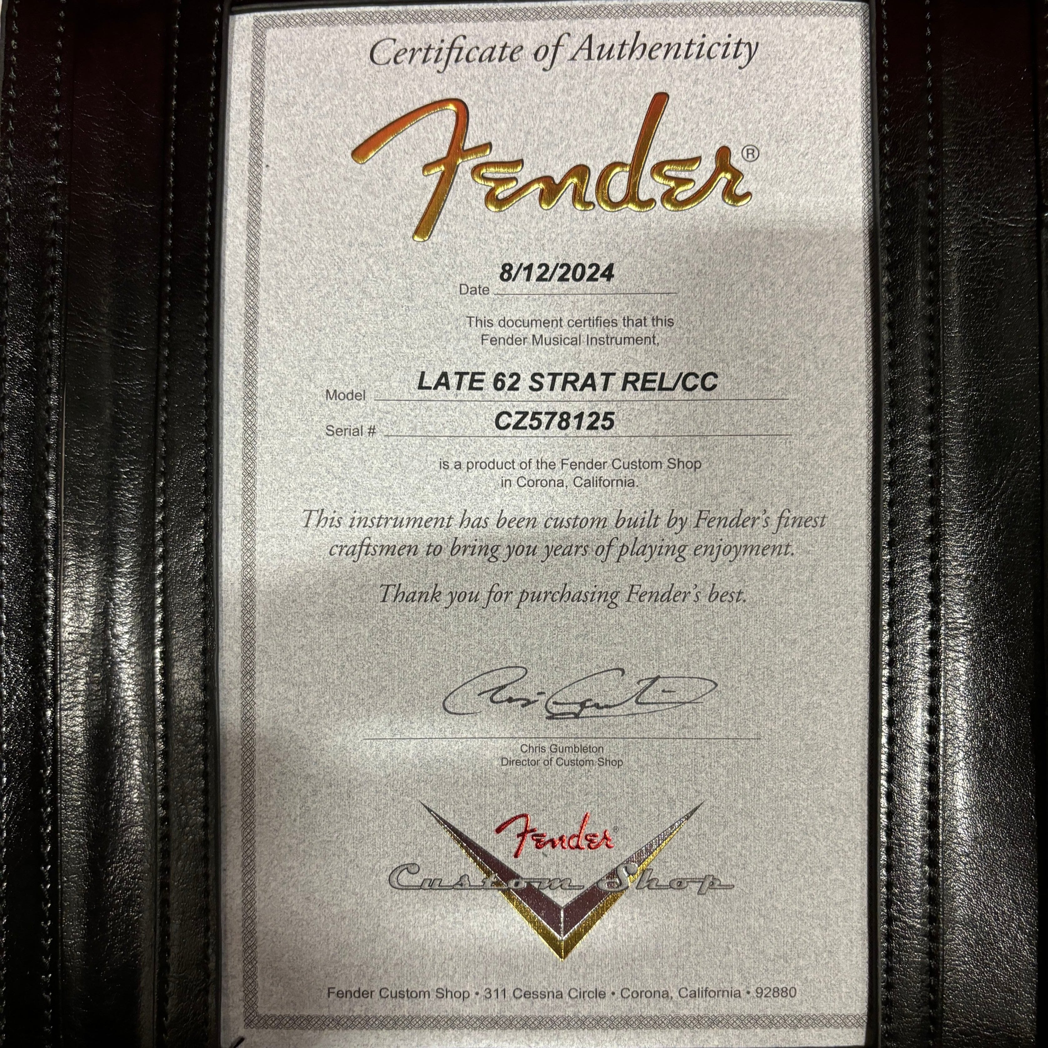 Fender Custom Shop Late 62 Stratocaster Relic electric guitar Holoflake Rosewood with Certificate of Authenticity