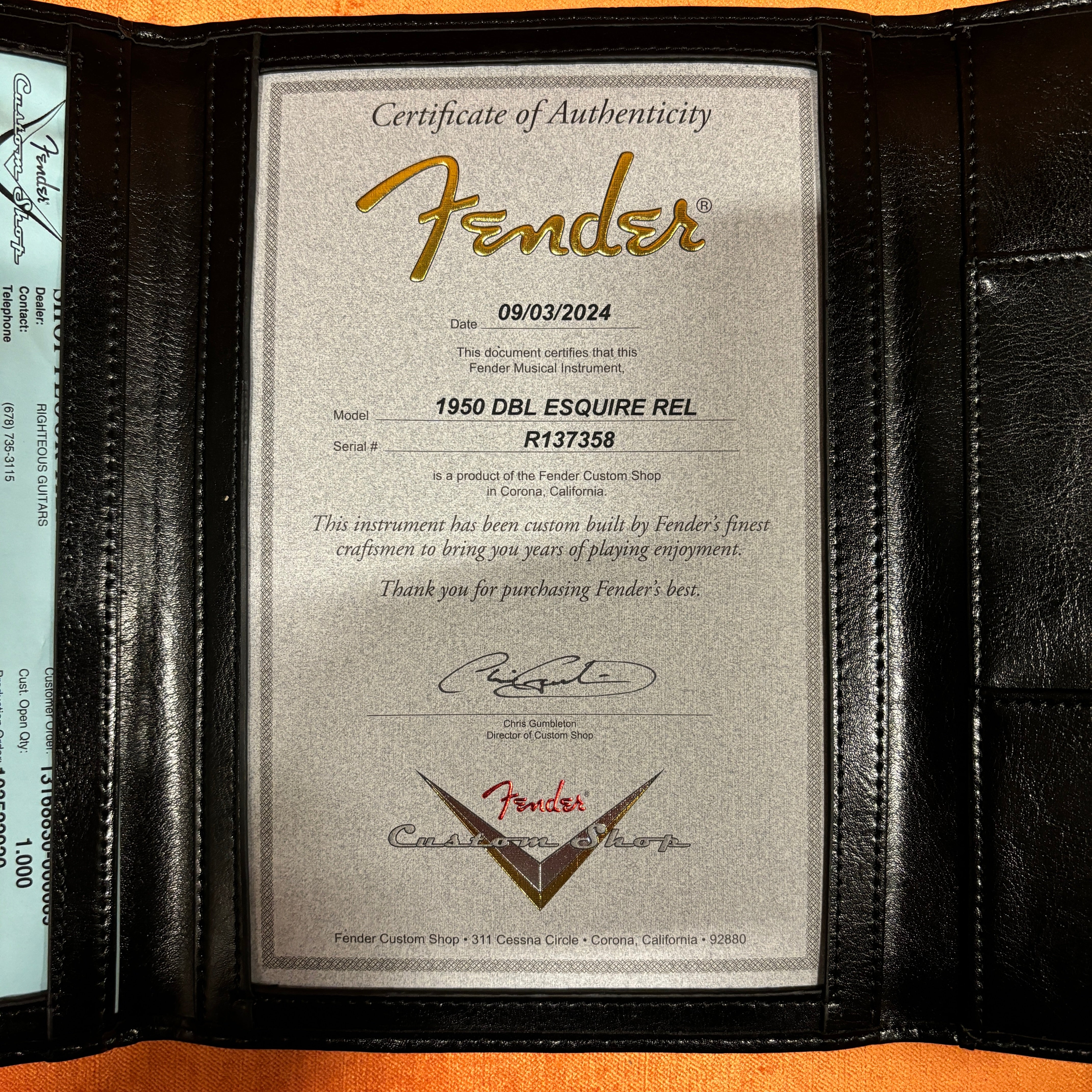 Fender Custom Shop 1950 Double Esquire Relic electric guitar Nocaster Blonde with certificate of authenticity