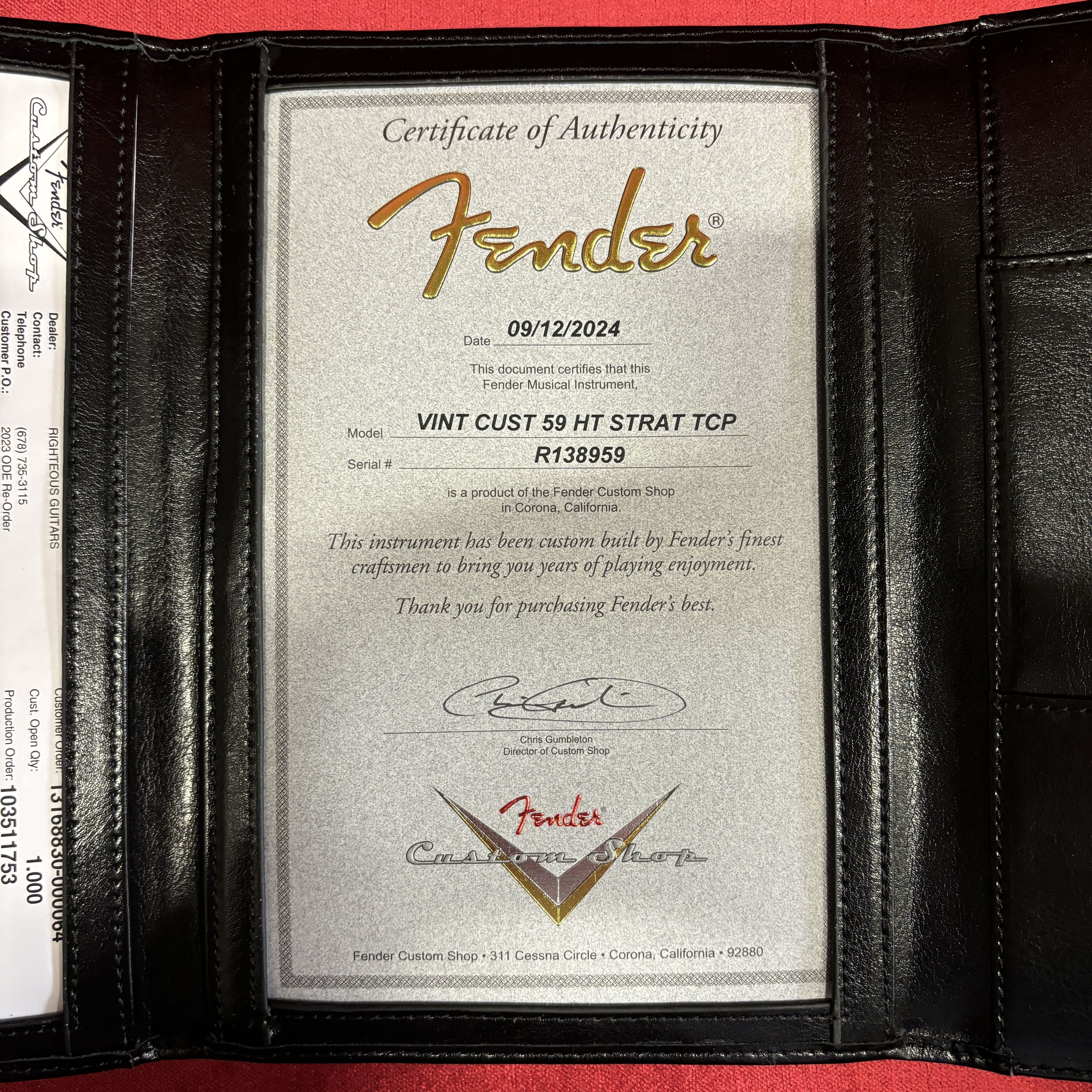 Fender Custom Shop Vintage 1959 Hardtail Stratocaster electric guitar Sonic Blue with Certificate of Authenticity