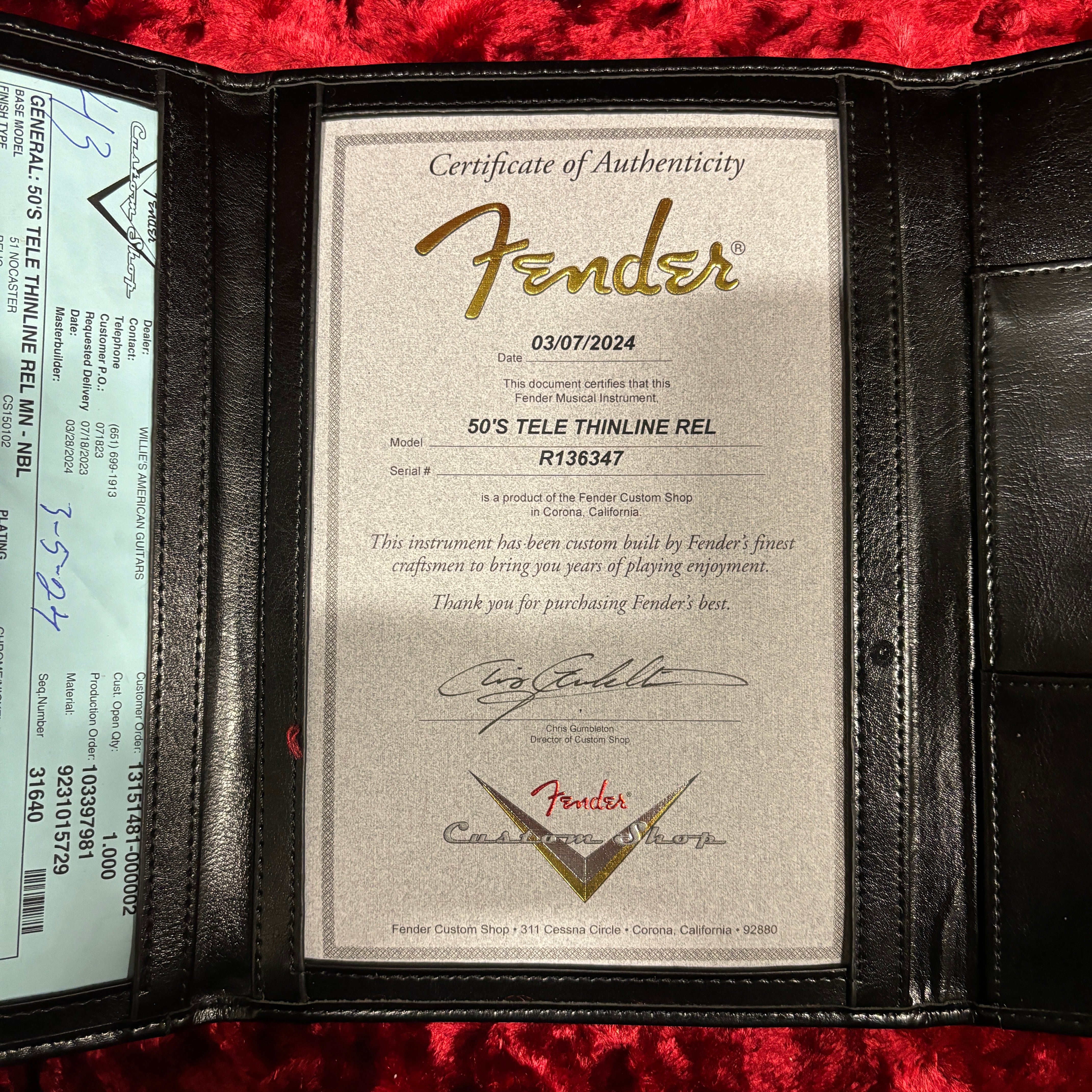 Fender Custom Shop 50s Telecaster Thinline Relic semi-hollow electric guitar Nocaster Blonde with certificate of authenticity