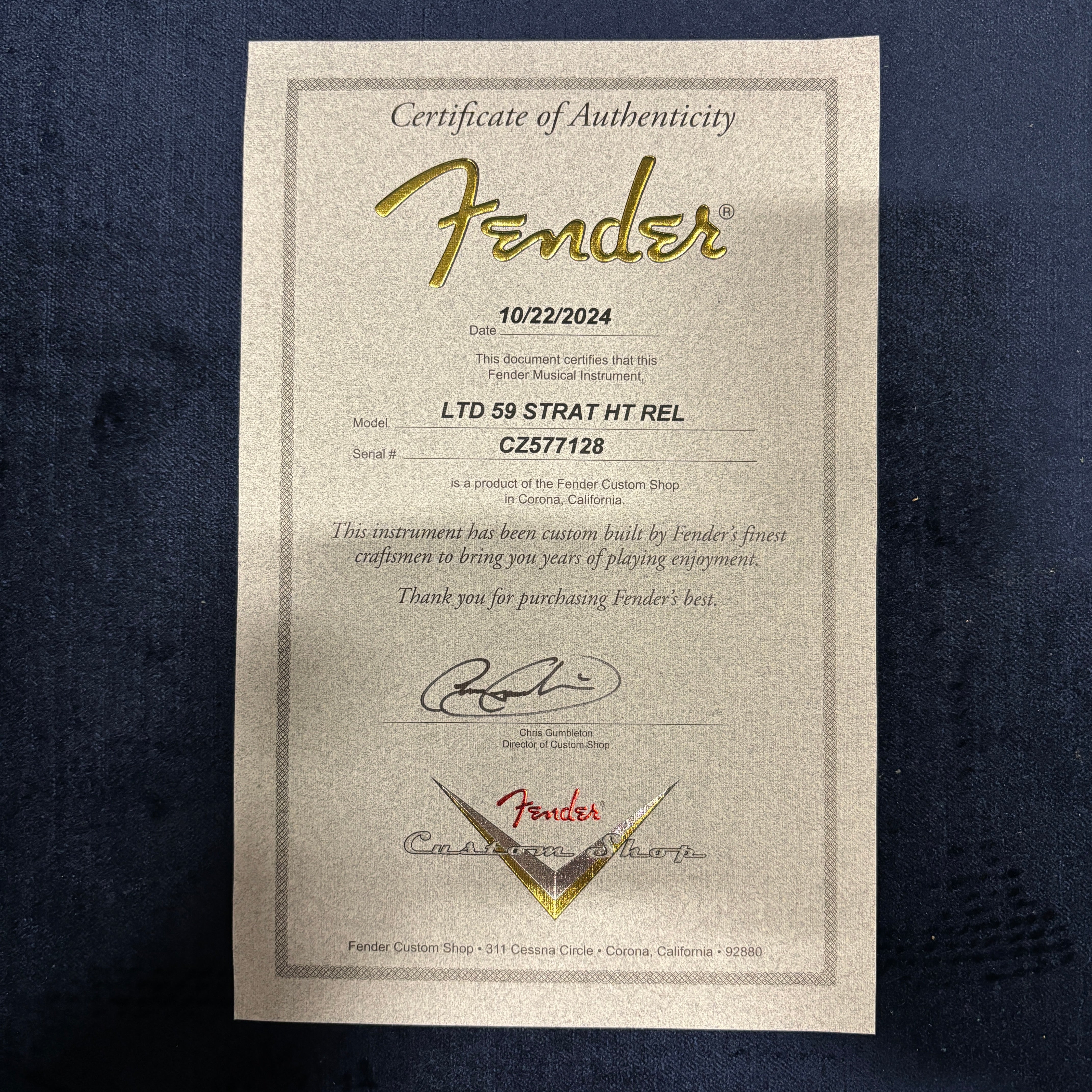 Fender Custom Shop Limited 1959 Stratocaster electric guitar Shoreline Gold relic hardtail bridge