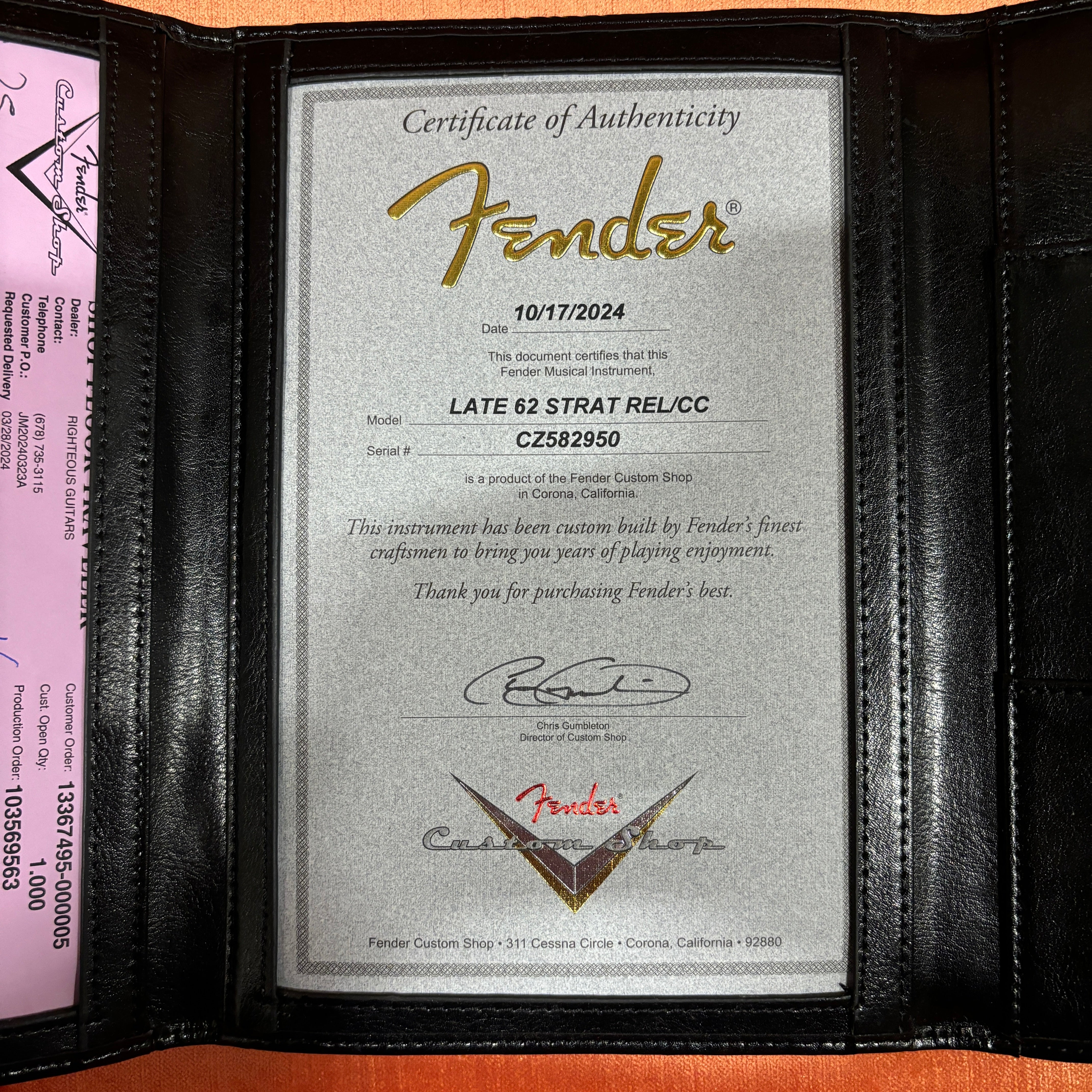 Fender Custom Shop Late 1962 Stratocaster Relic electric guitar Holoflake Rosewood with Certificate of Authenticity