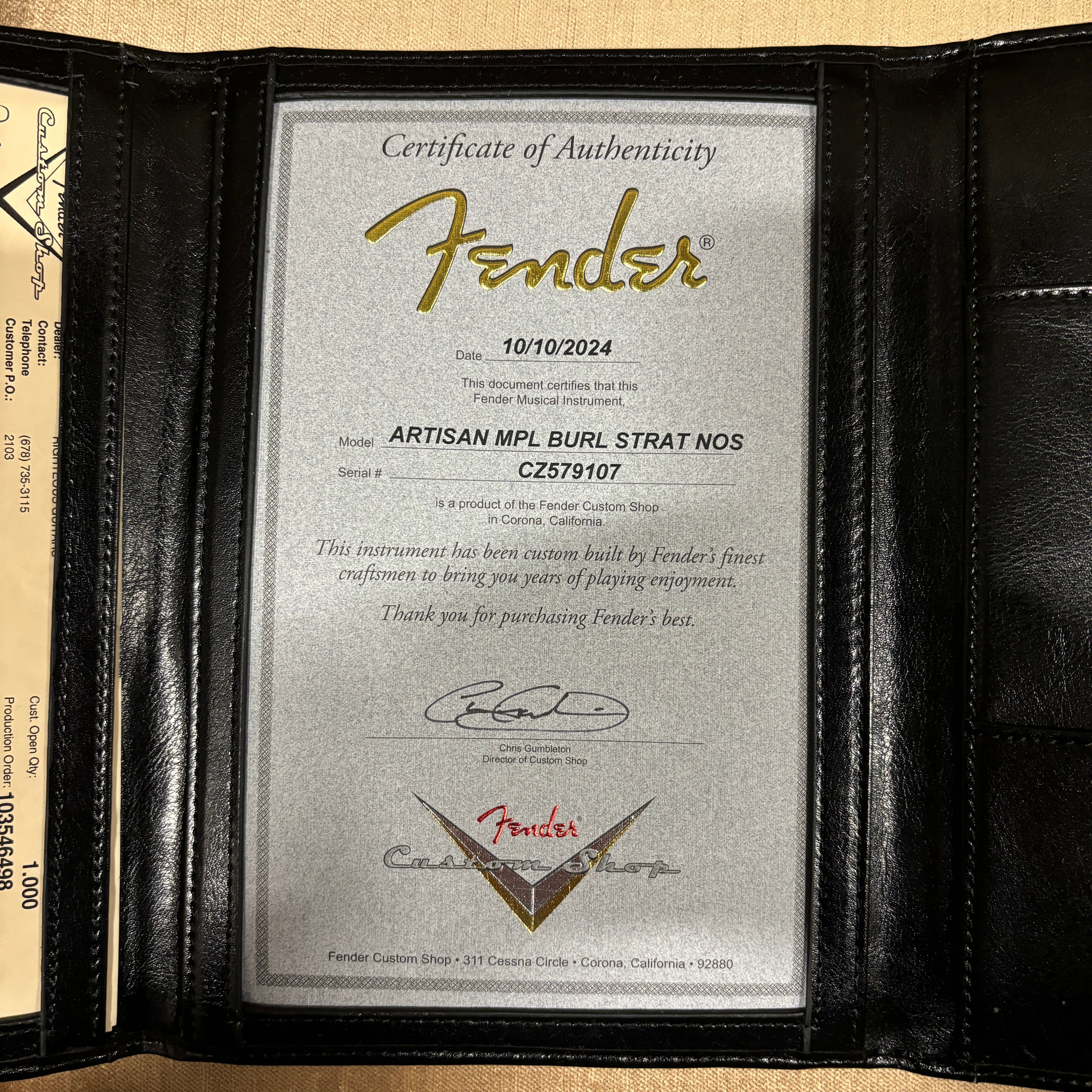 Fender Custom Shop Artisan Maple Burl Stratocaster NOS electric guitar aged natural finish certificate of authenticity