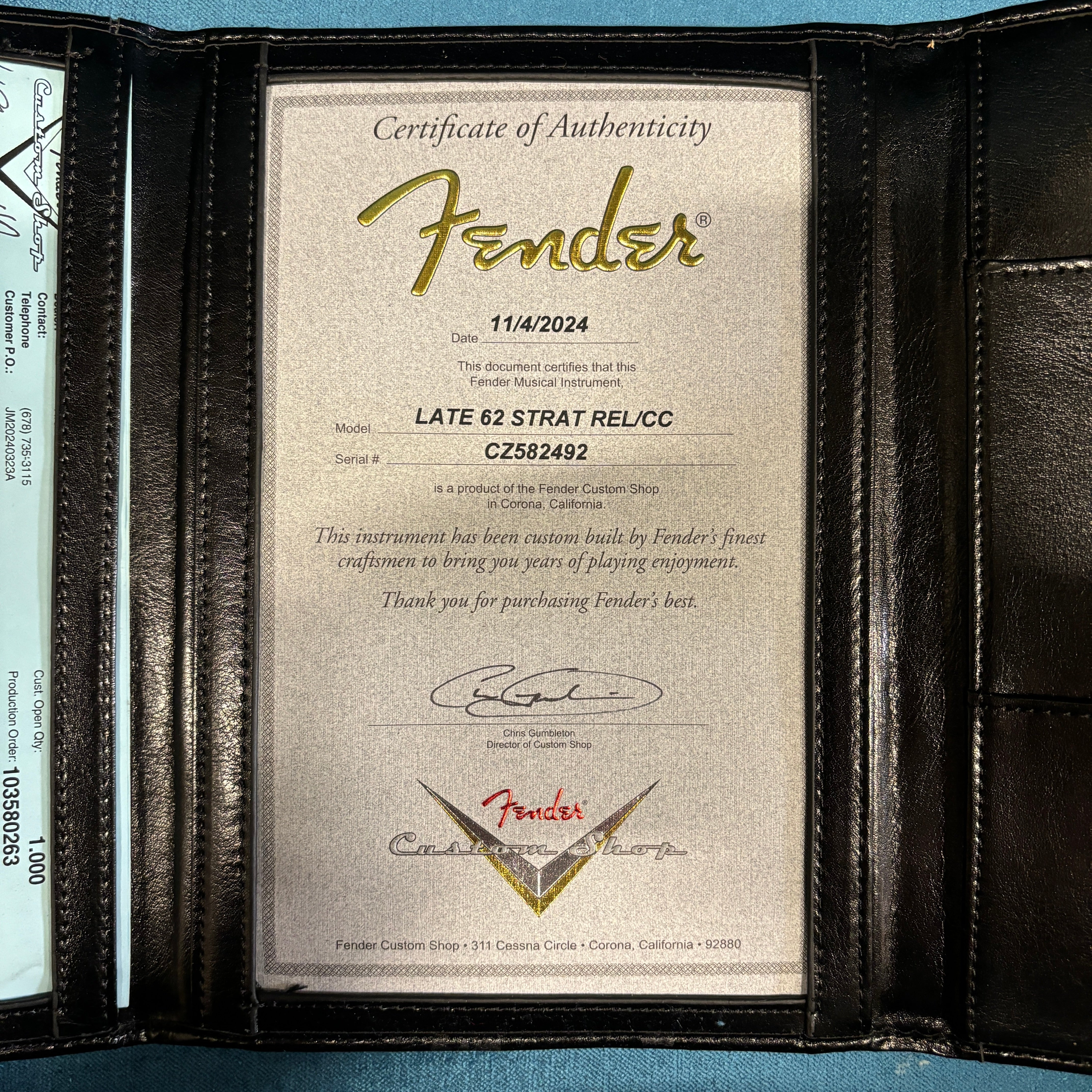 Fender Custom Shop Late 1962 Stratocaster Relic electric guitar Holoflake Rosewood with Certificate of Authenticity