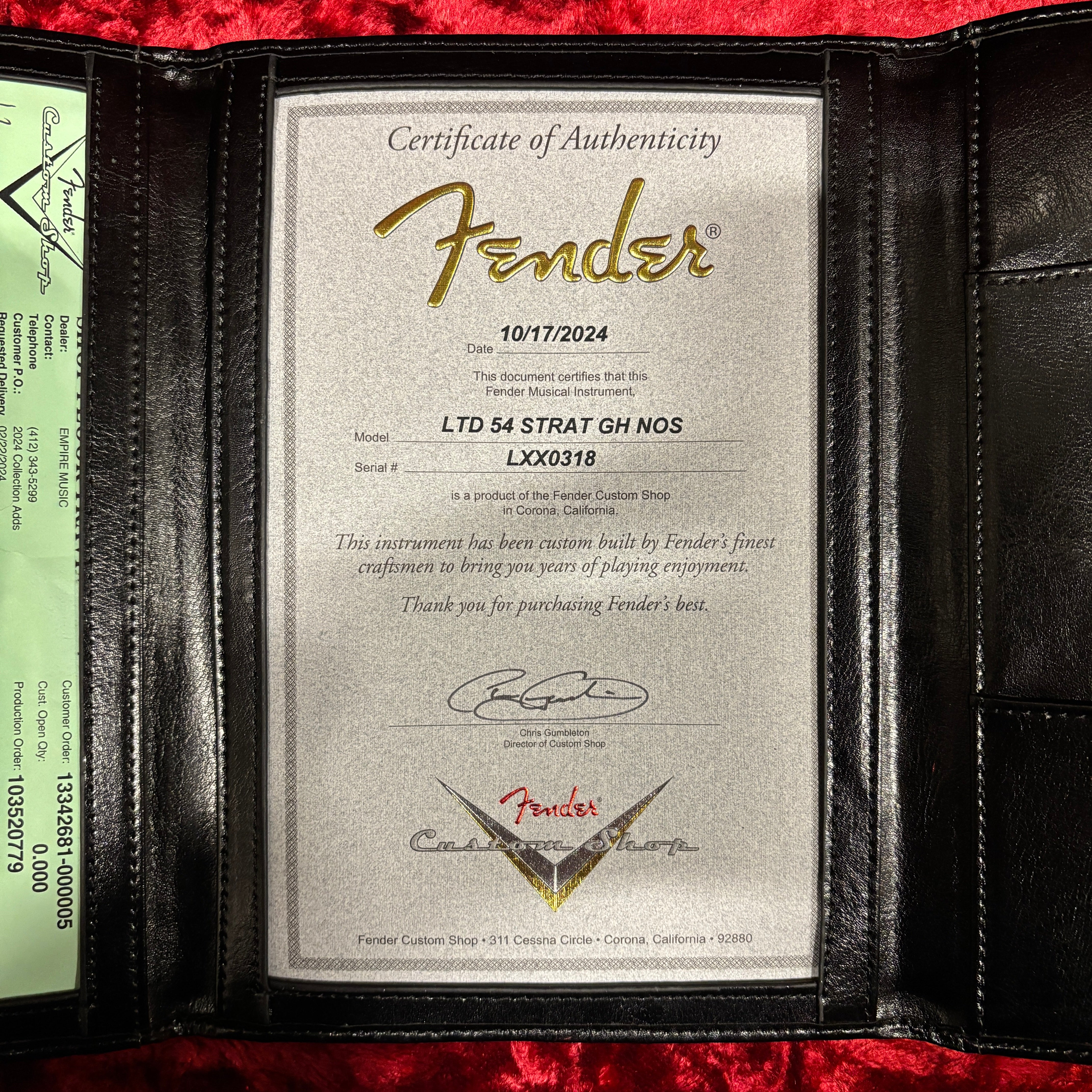 Fender Custom Shop Limited 1954 Stratocaster NOS electric guitar Magenta Sparkle with certificate of authenticity