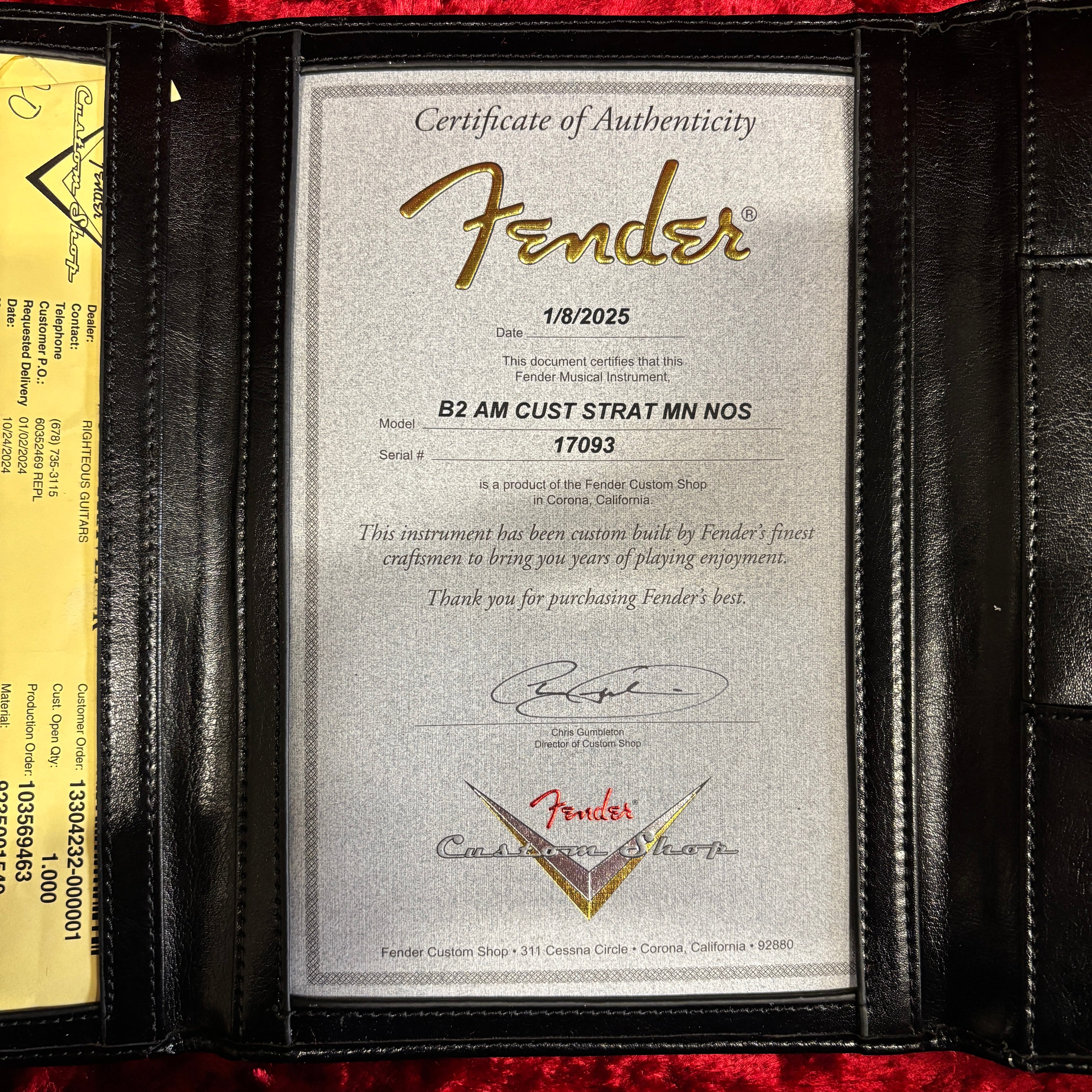 Fender Custom Shop American Custom Stratocaster NOS electric guitar Ebony Transparent with certificate of authenticity