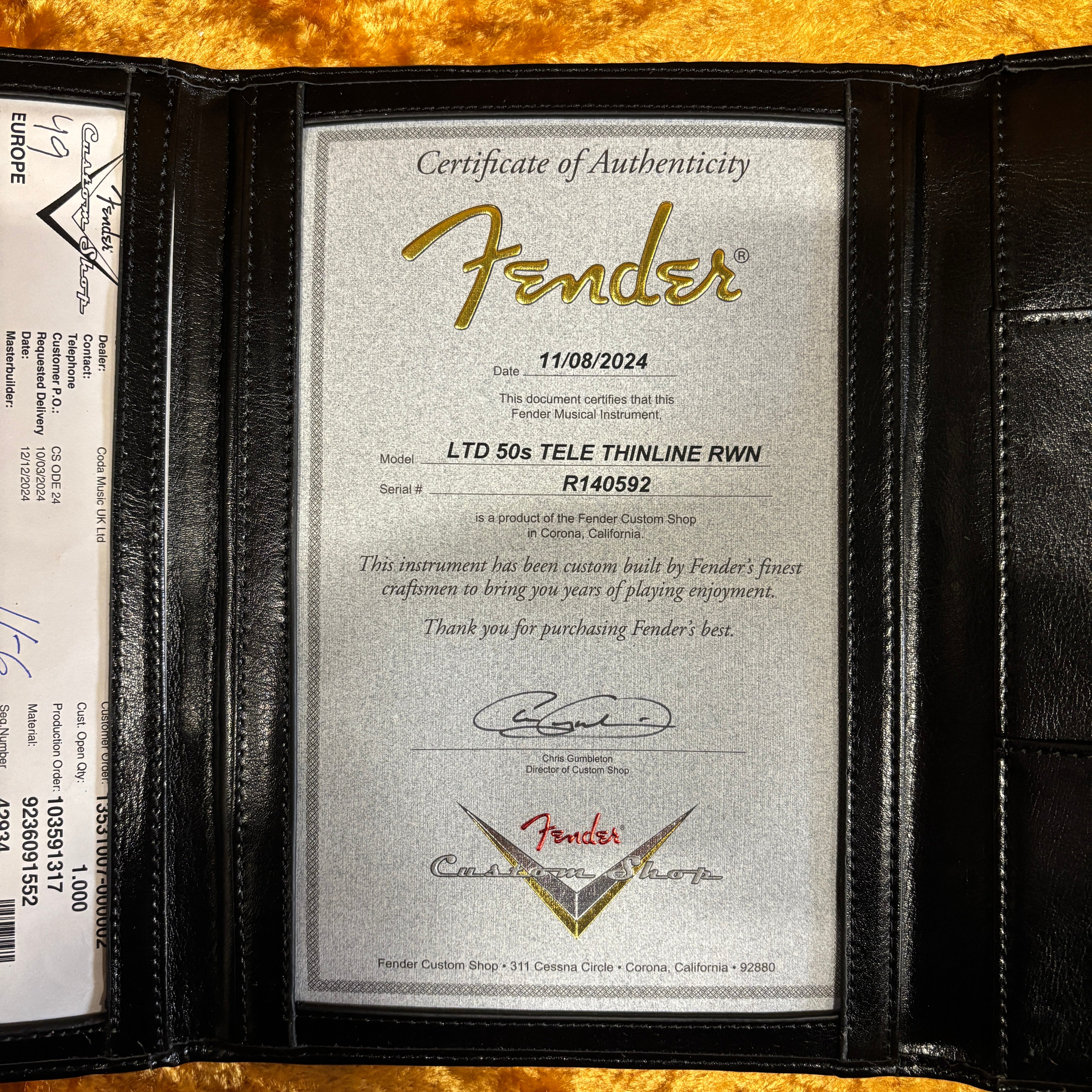 Fender Custom Shop Limited 50s Telecaster Thinline electric guitar Vintage Blonde with Certificate of Authenticity