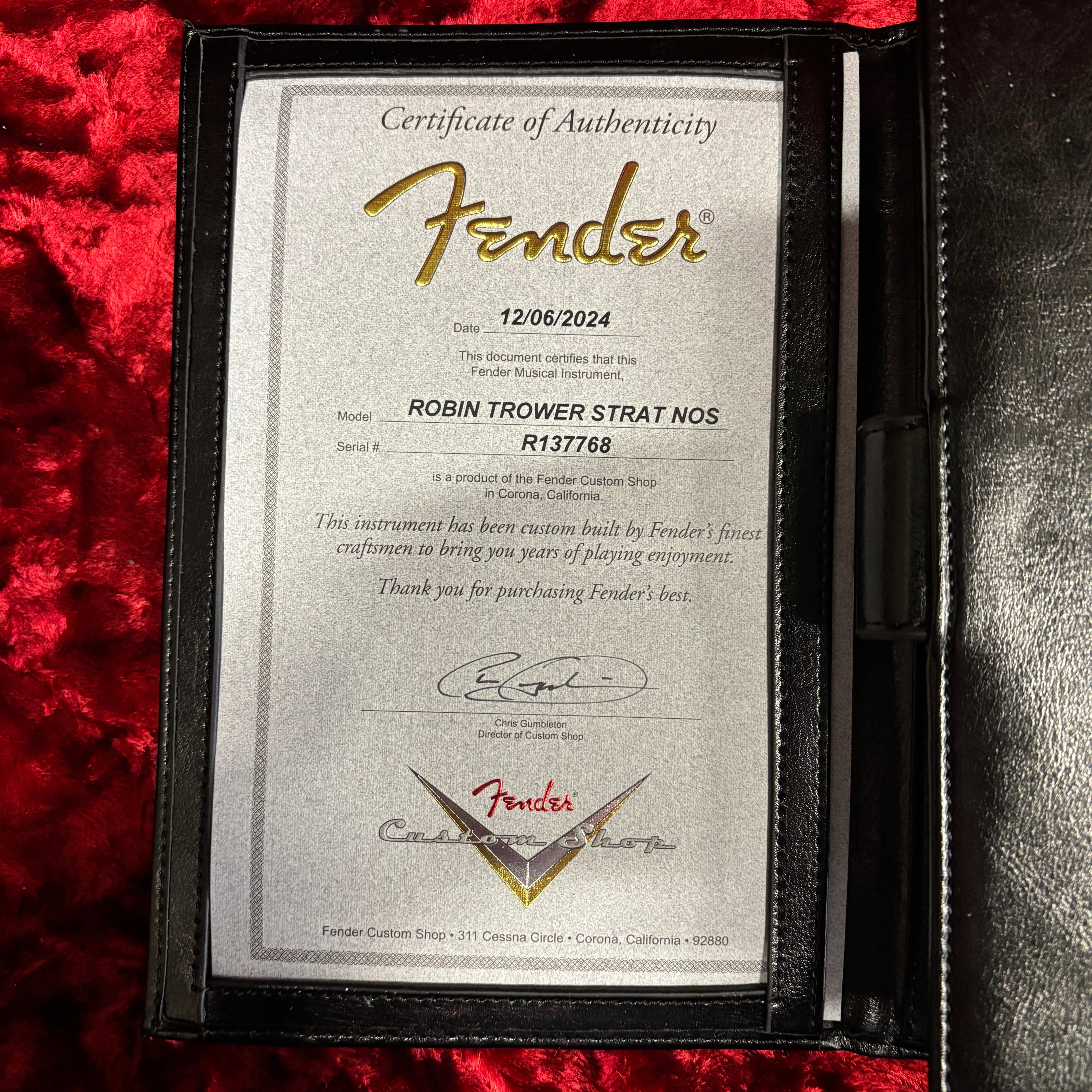 Fender Custom Shop Robin Trower Stratocaster NOS electric guitar Lake Placid Blue with certificate of authenticity