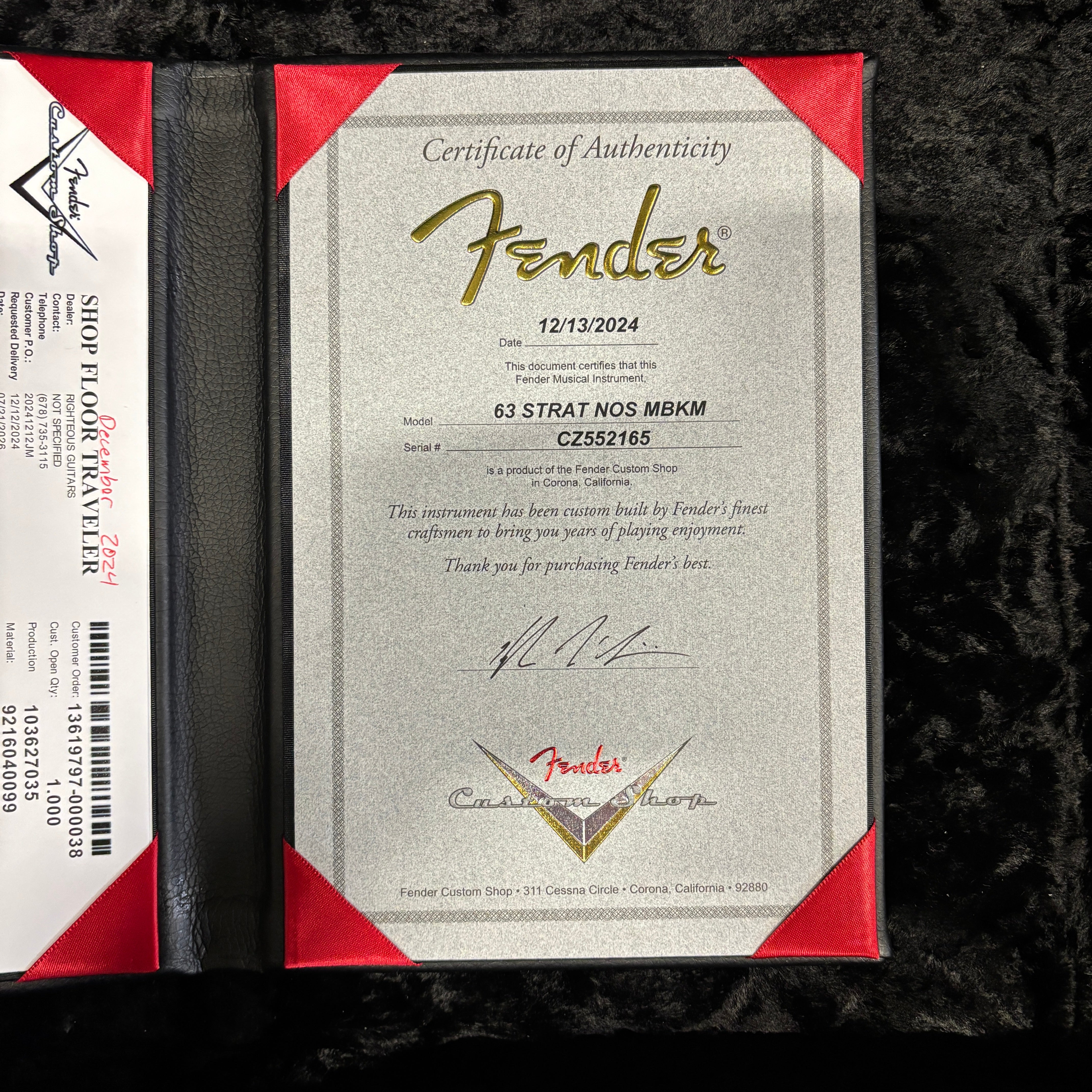 Fender Custom Shop 1963 Stratocaster NOS electric guitar Fiesta Red with certificate of authenticity