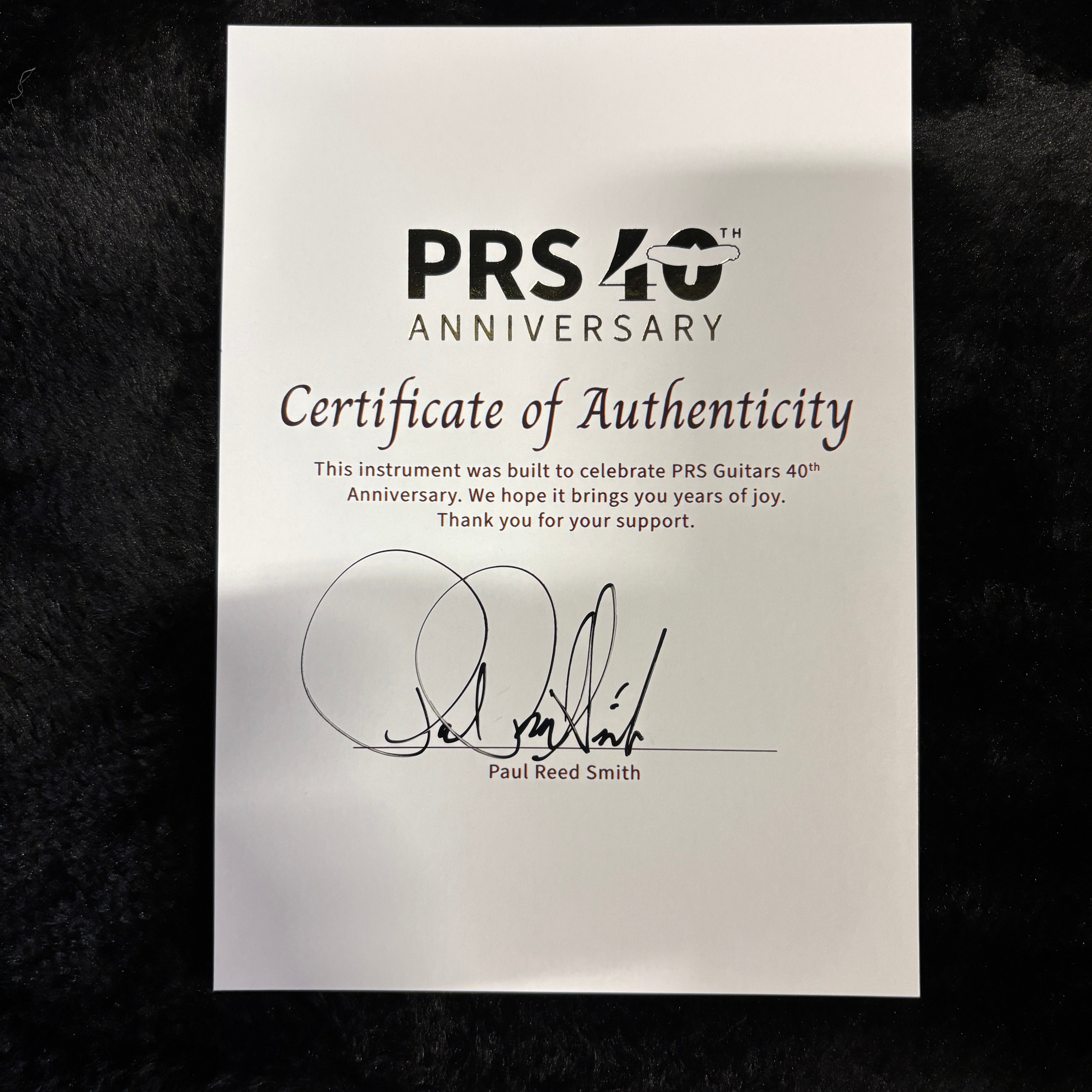 Paul Reed Smith 40th Anniversary Limited Edition electric guitar Charcoal Phoenix with signed certificate of authenticity