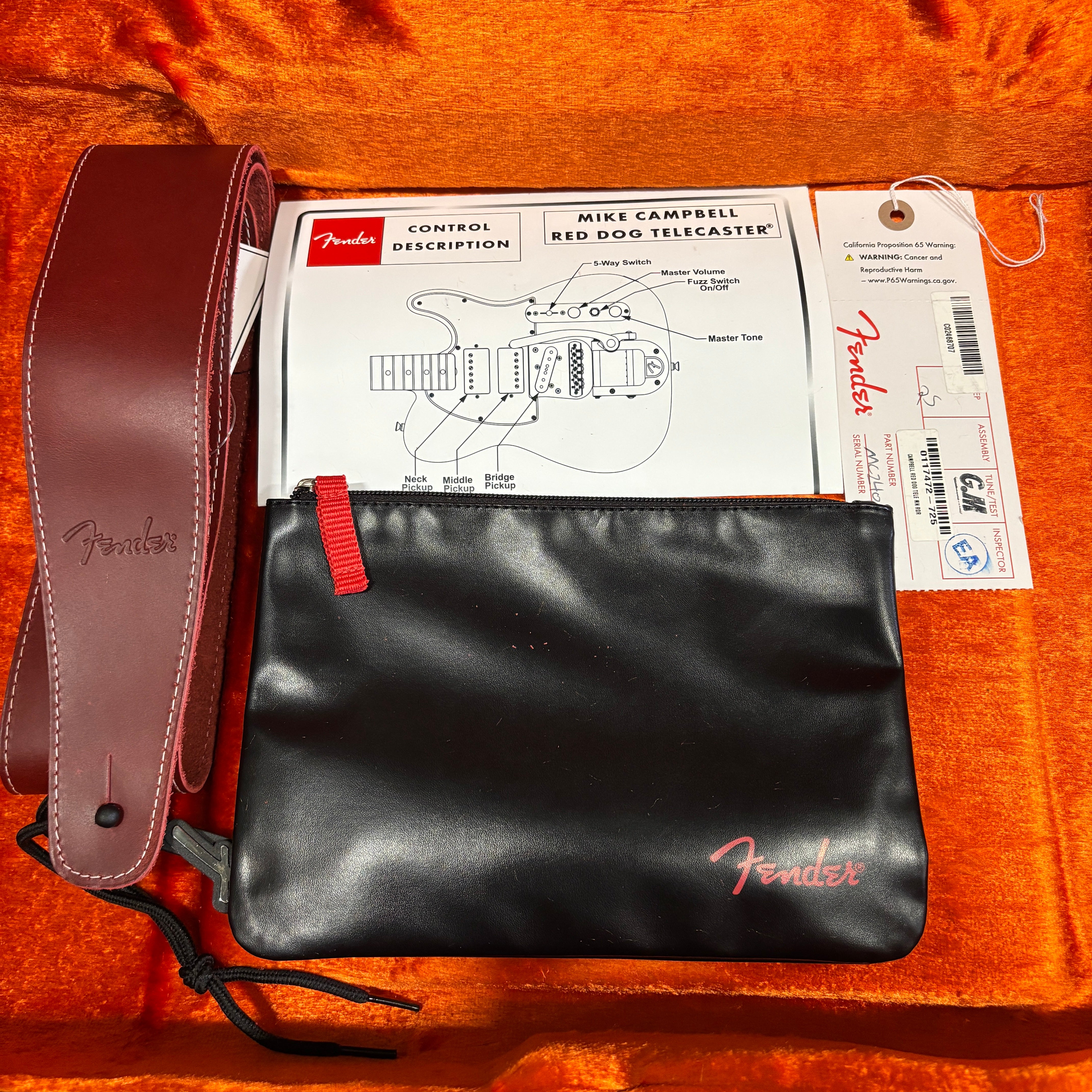 Fender Stories Collection Mike Campbell Red Dog Telecaster electric guitar with leather strap and documentation