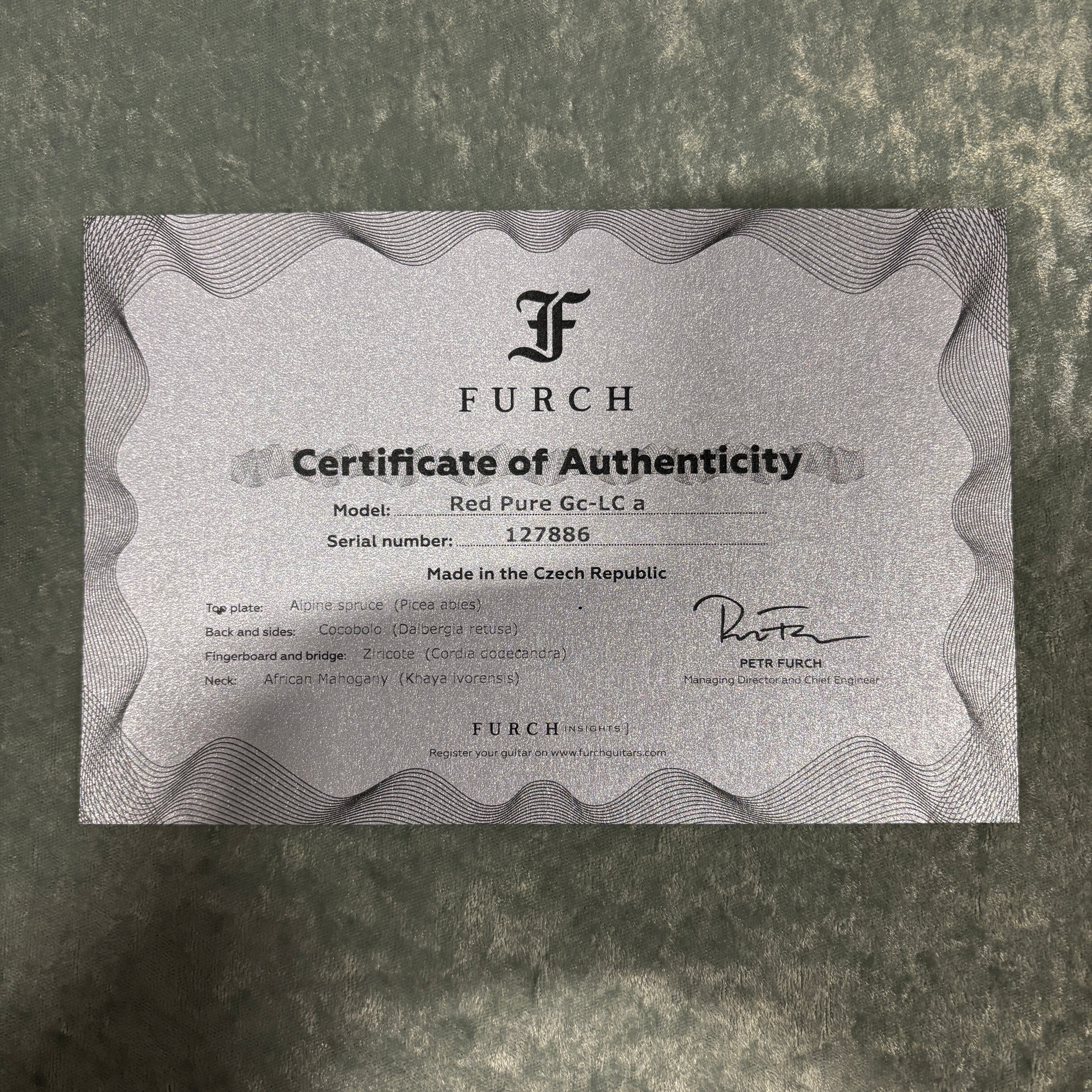 Furch Red Pure Gc-Lc classical guitar Certificate of Authenticity with spruce top