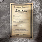 Eastman E20P natural pre-owned acoustic guitar certificate of authenticity document
