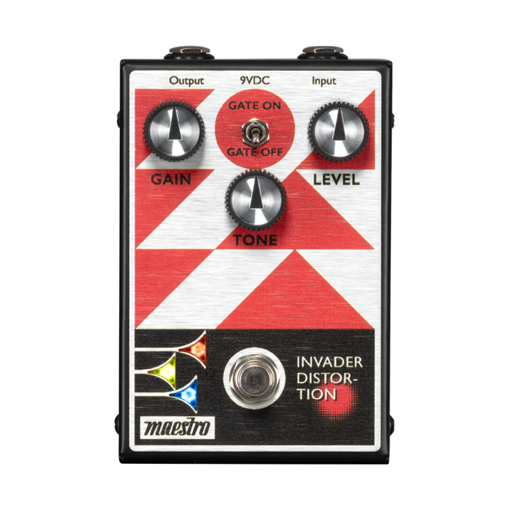 Maestro Invader Distortion pedal red and white with gain, level, and tone controls