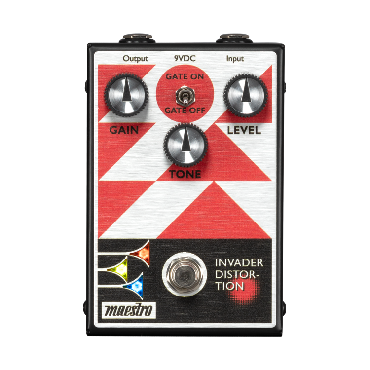 Maestro Invader Distortion pedal red and white with gain, level, and tone controls