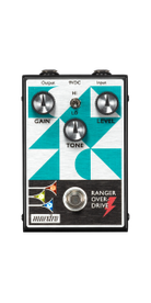 Maestro Ranger Overdrive pedal with teal and black geometric design and footswitch control
