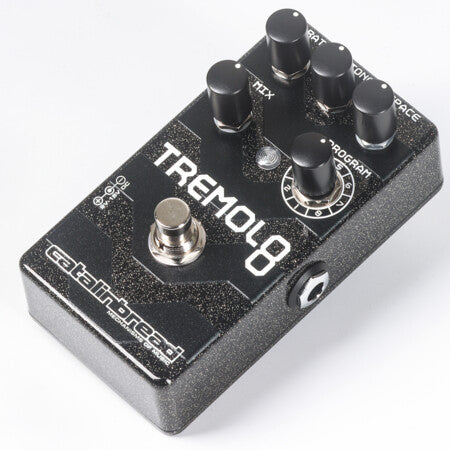Catalinbread Tremolo8 tremolo pedal black with multiple control knobs and footswitch