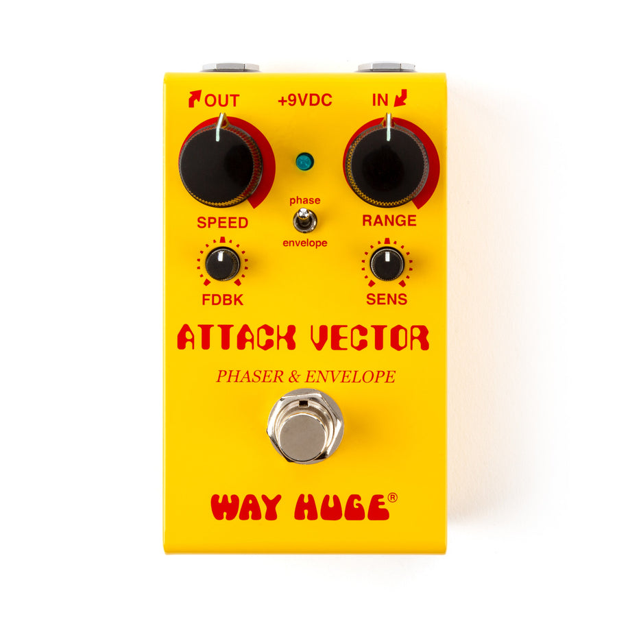 Way Huge Smalls Attack Vector yellow phaser and envelope guitar effects pedal with dual knobs