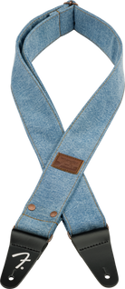 Fender x Wrangler Riveted Denim guitar strap light indigo with leather ends