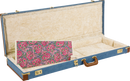 Fender x Wrangler Denim Case indigo with paisley interior lining and brown leather handle