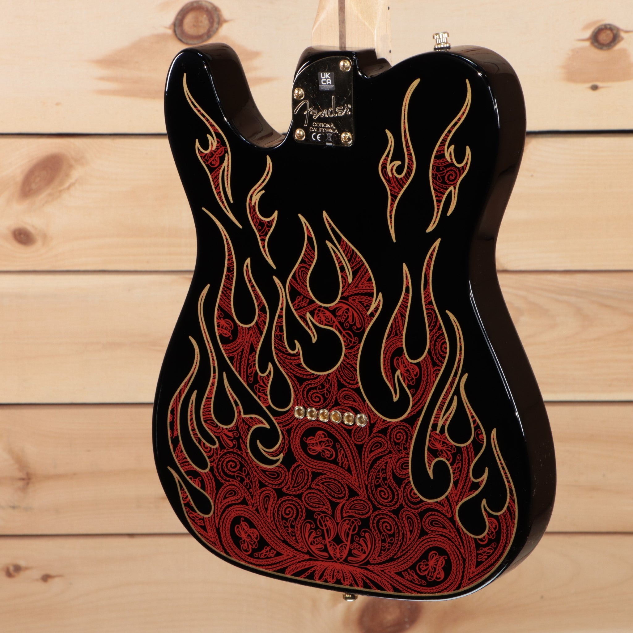 Fender James Burton Telecaster electric guitar red paisley flames with intricate flame body inlay design