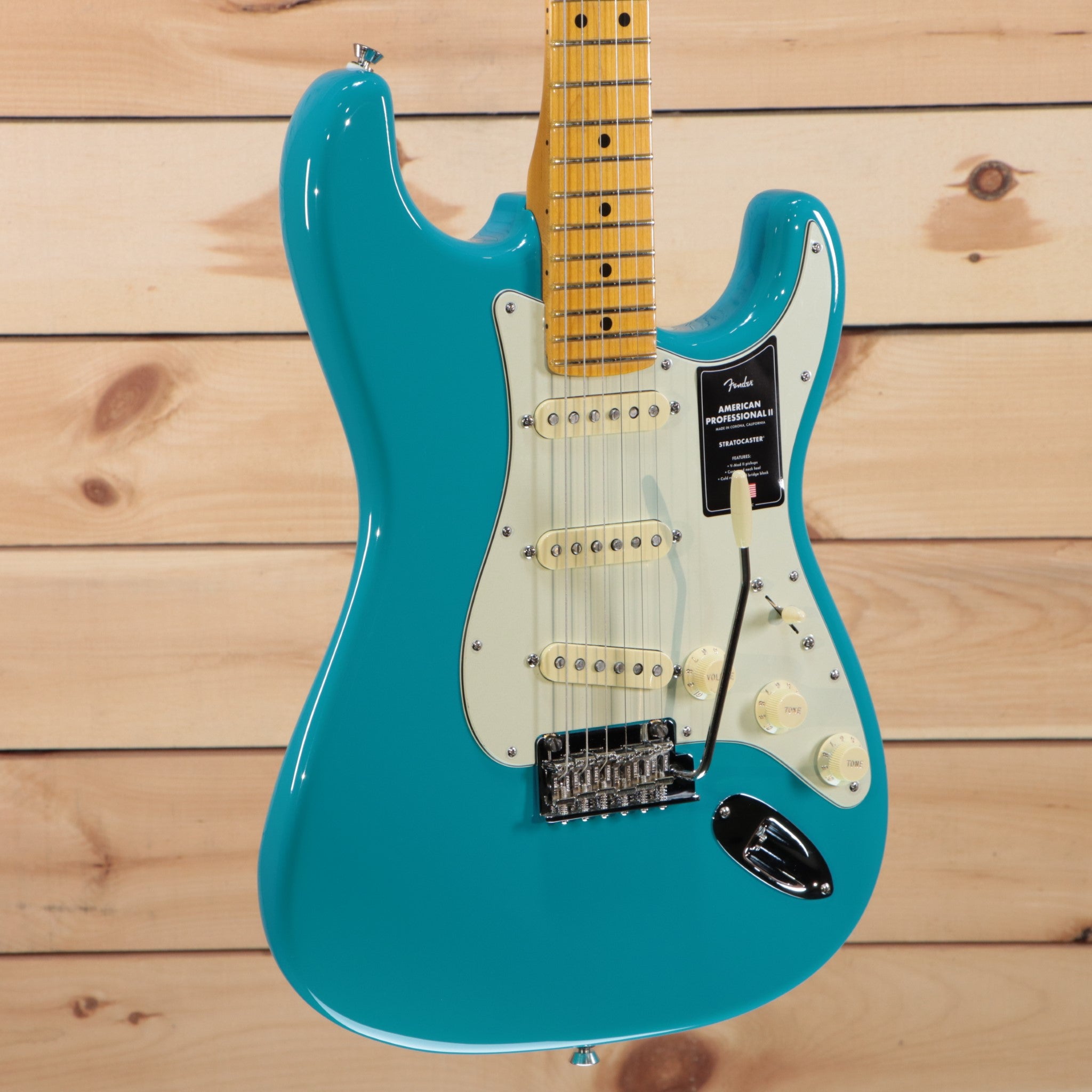 Fender American Professional II Stratocaster electric guitar Miami Blue with maple neck and single-coil pickups