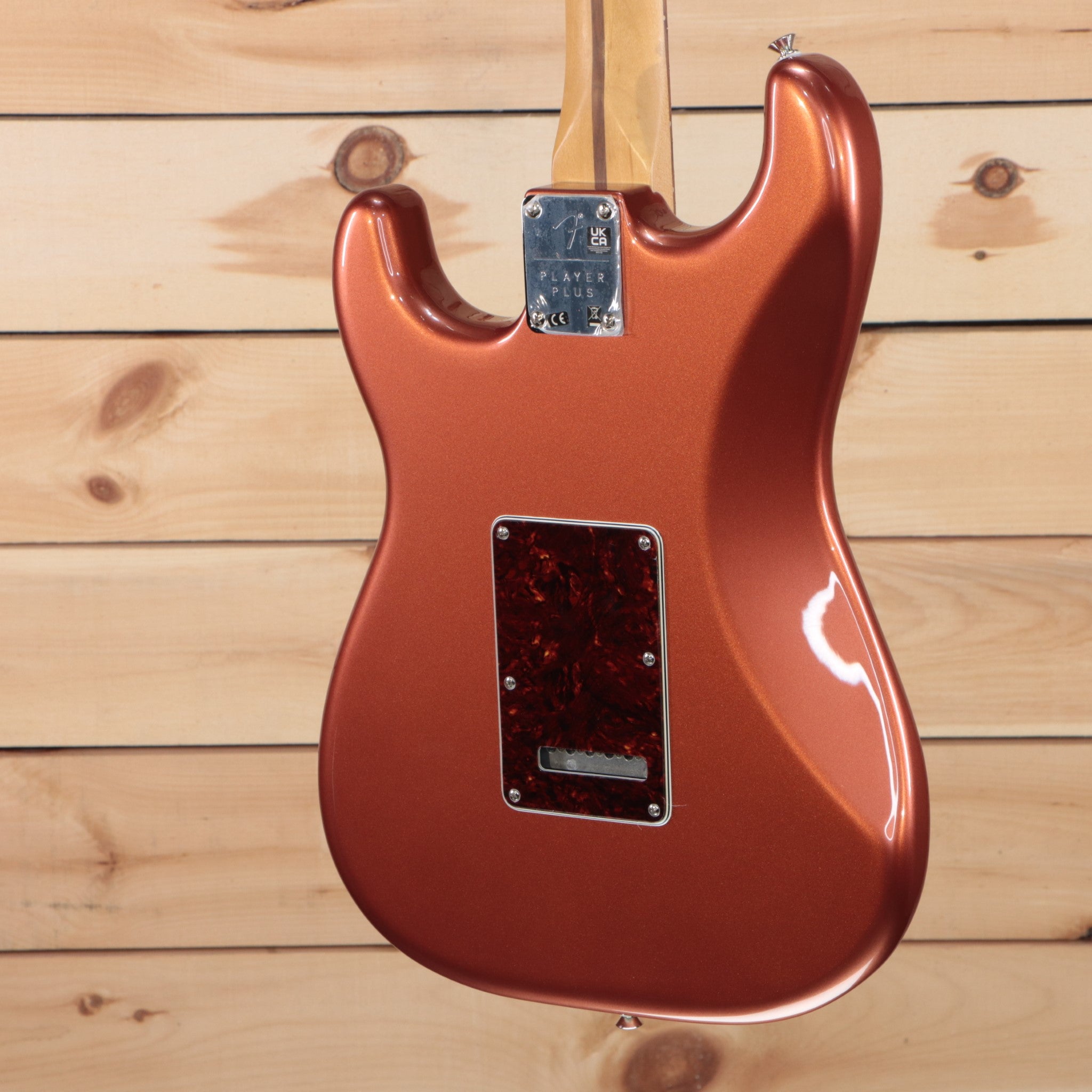 Fender Player Plus Stratocaster electric guitar Aged Candy Apple Red with dark tortoiseshell pickguard