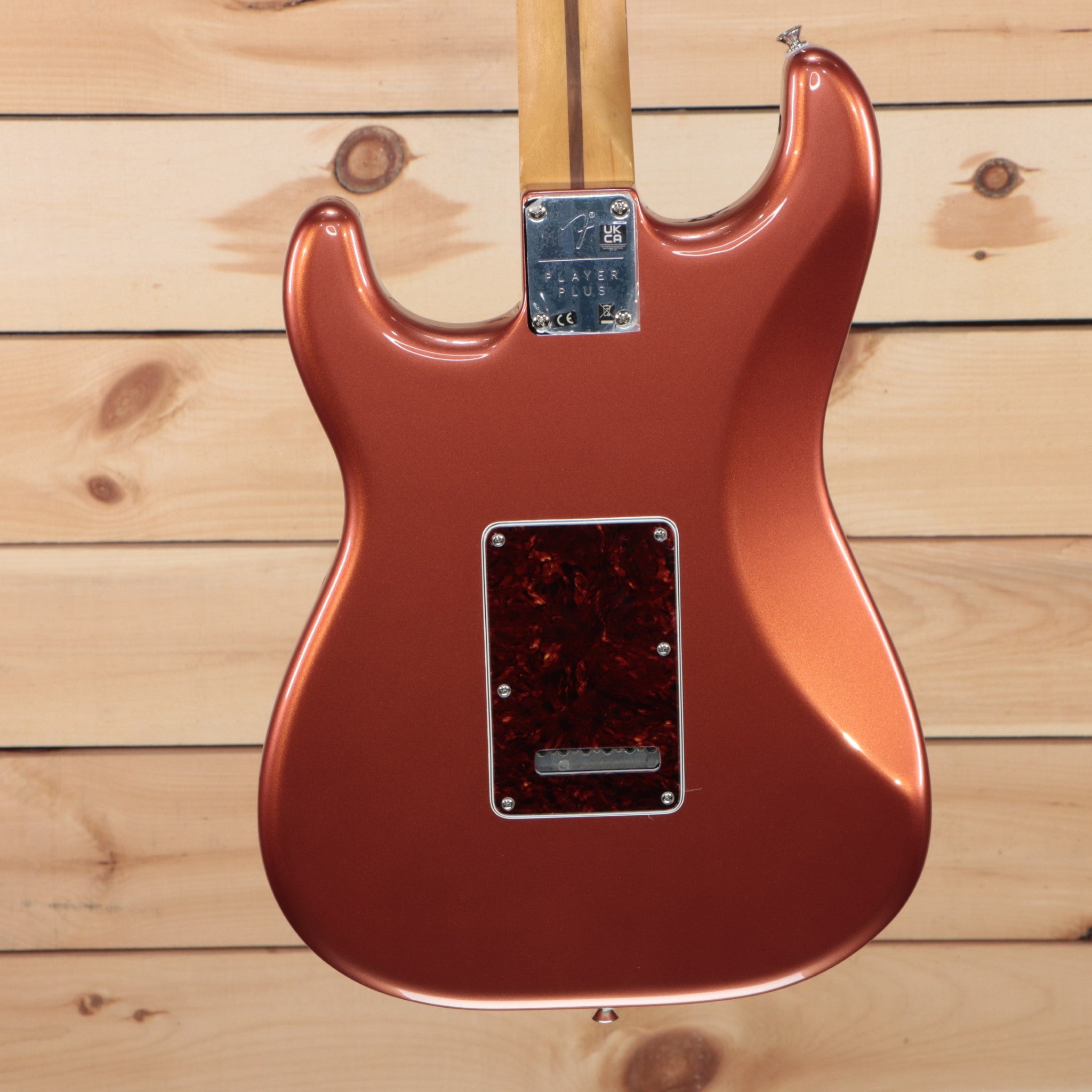 Fender Player Plus Stratocaster electric guitar Aged Candy Apple Red with dark tortoiseshell pickguard